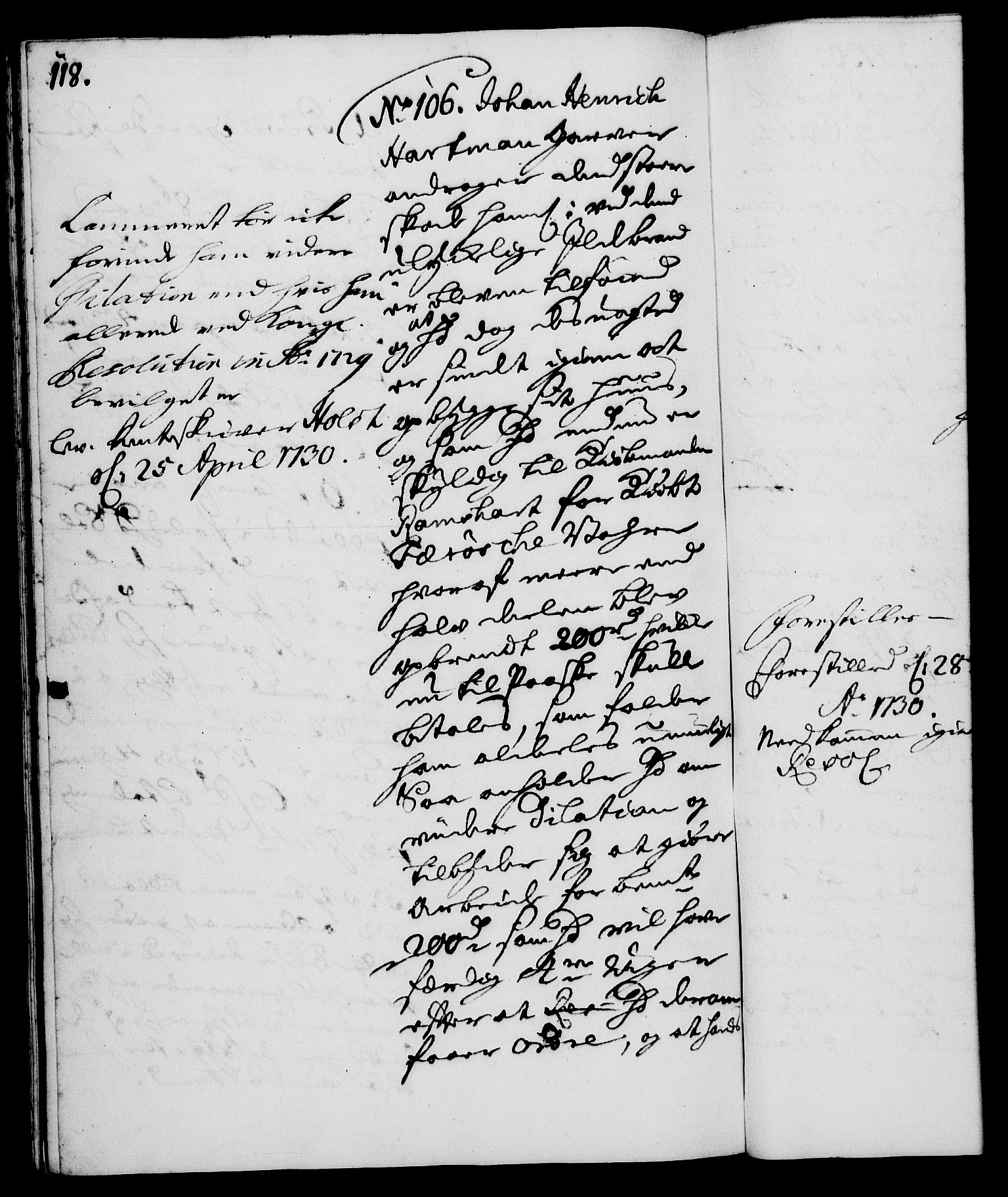 Rentekammeret, Kammerkanselliet, AV/RA-EA-3111/G/Gh/Gha/L0012: Norsk ekstraktmemorialprotokoll (merket RK 53.57), 1730, p. 118