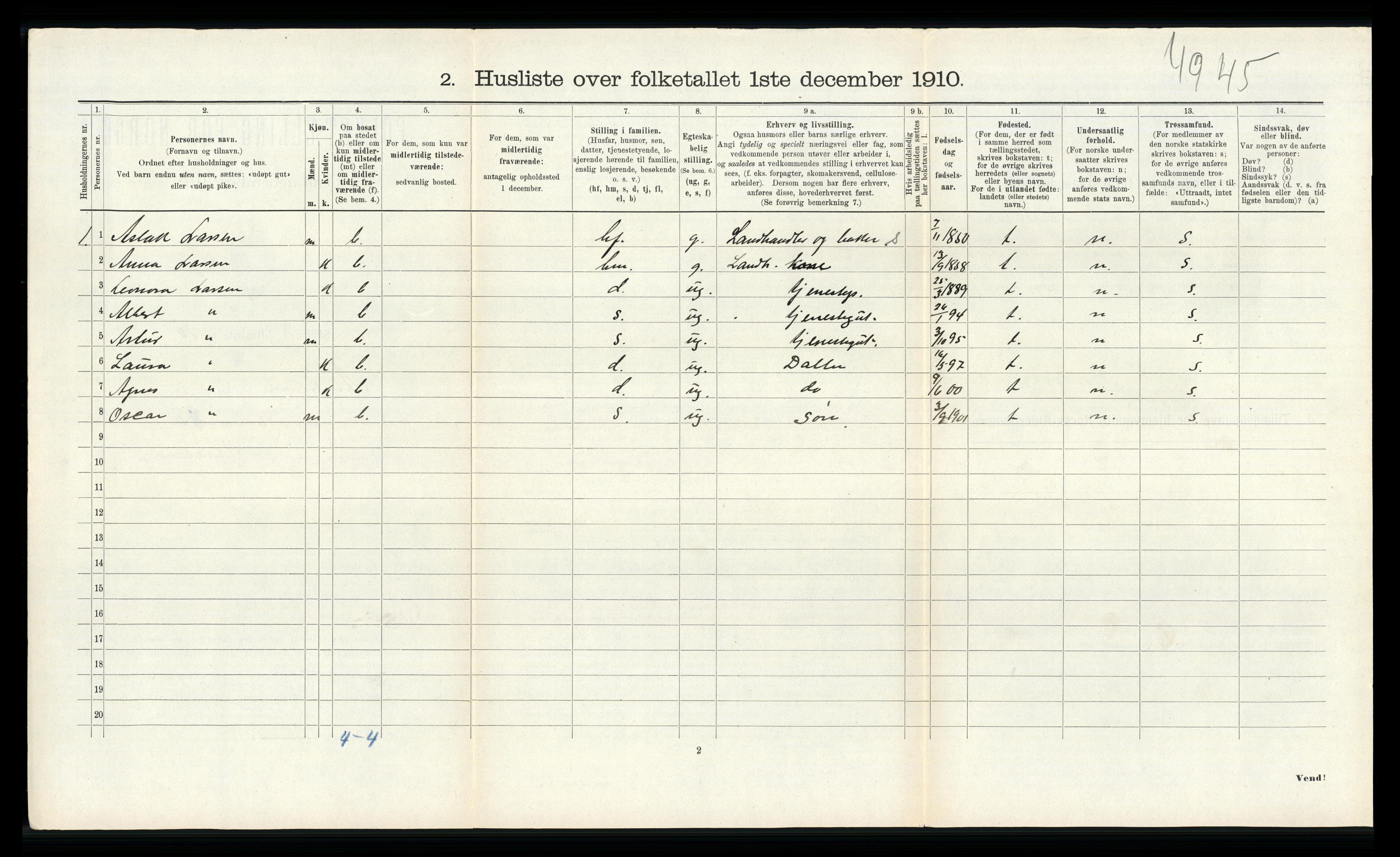 RA, 1910 census for Alversund, 1910, p. 589