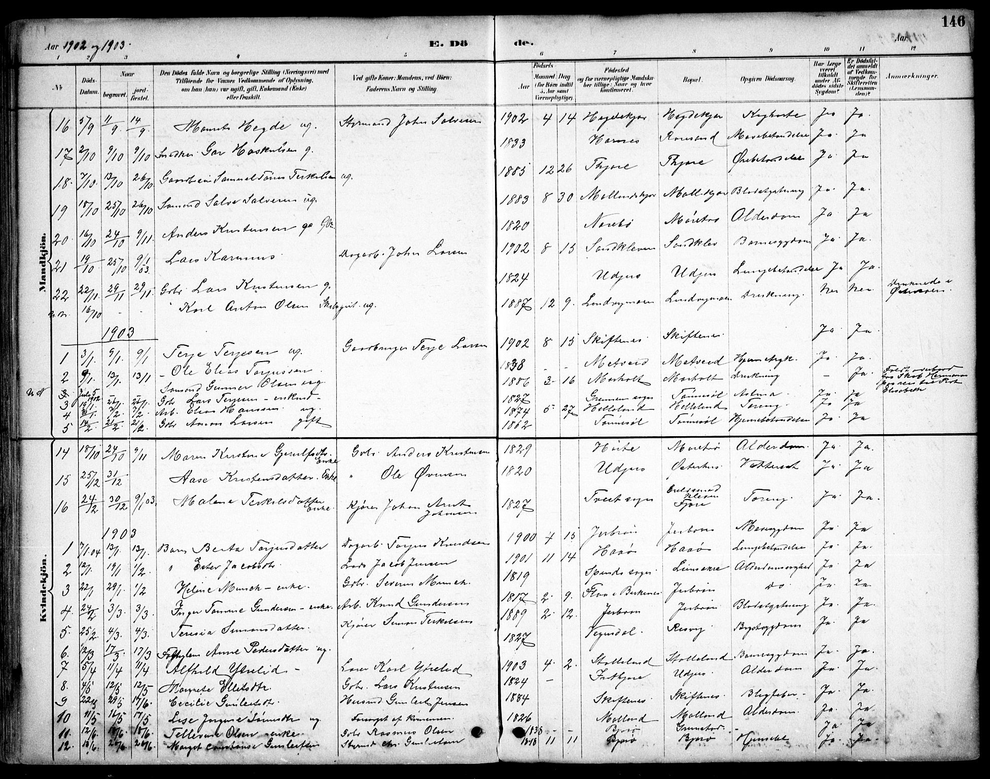 Hommedal sokneprestkontor, SAK/1111-0023/F/Fb/Fbb/L0007: Parish register (copy) no. B 7, 1885-1904, p. 146