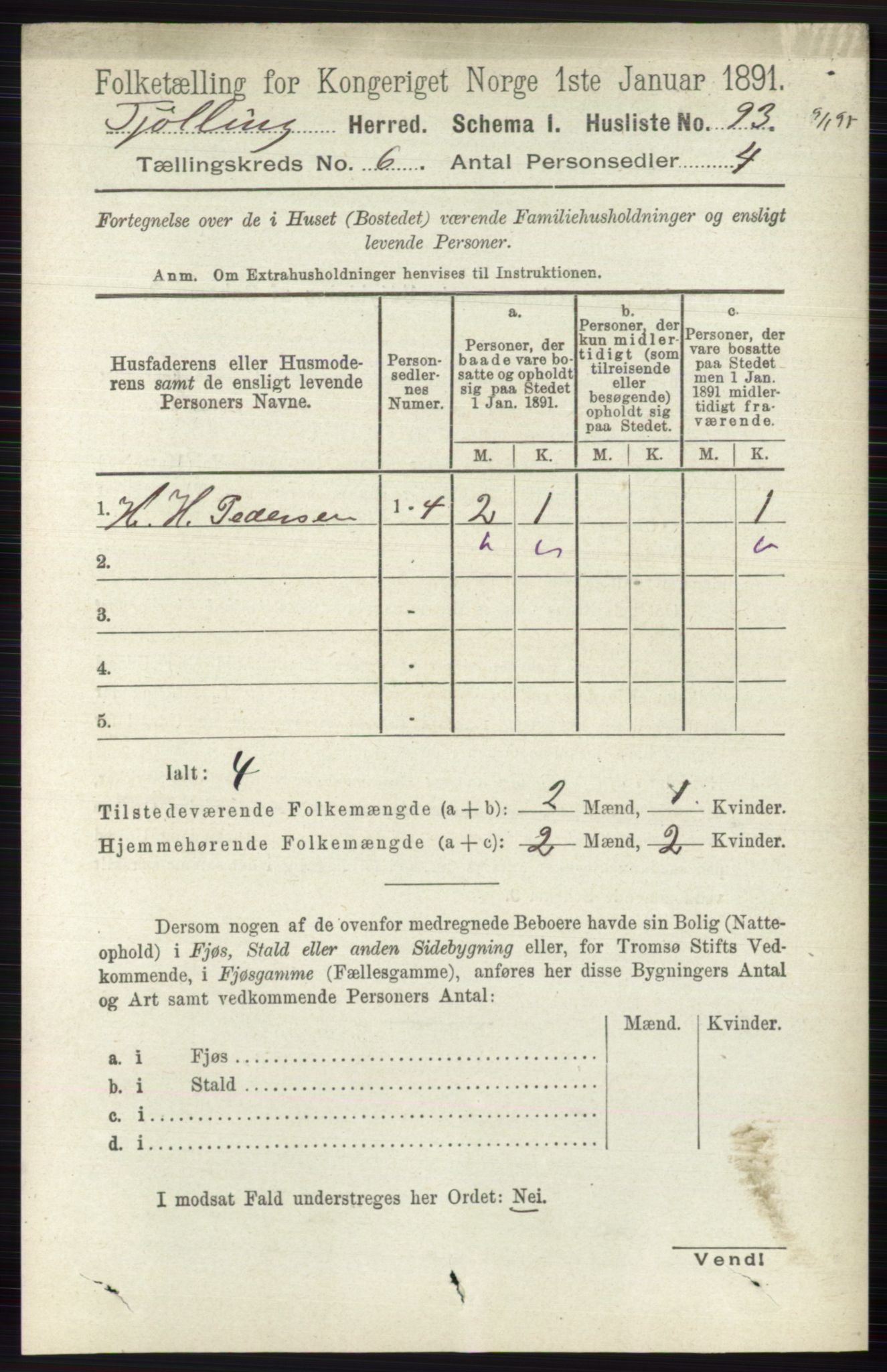 RA, 1891 census for 0725 Tjølling, 1891, p. 2894