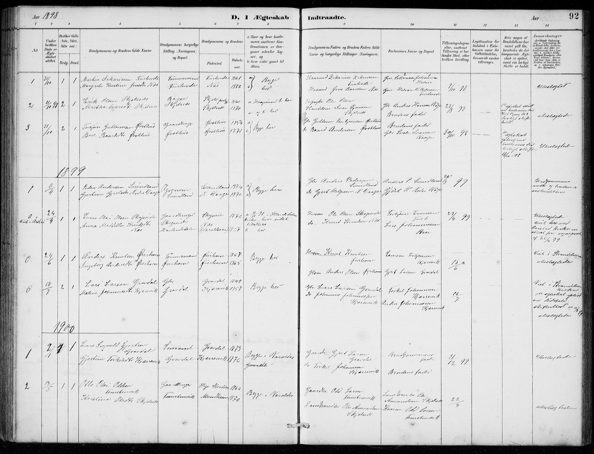 Strandebarm sokneprestembete, SAB/A-78401/H/Hab: Parish register (copy) no. C  1, 1891-1913, p. 92