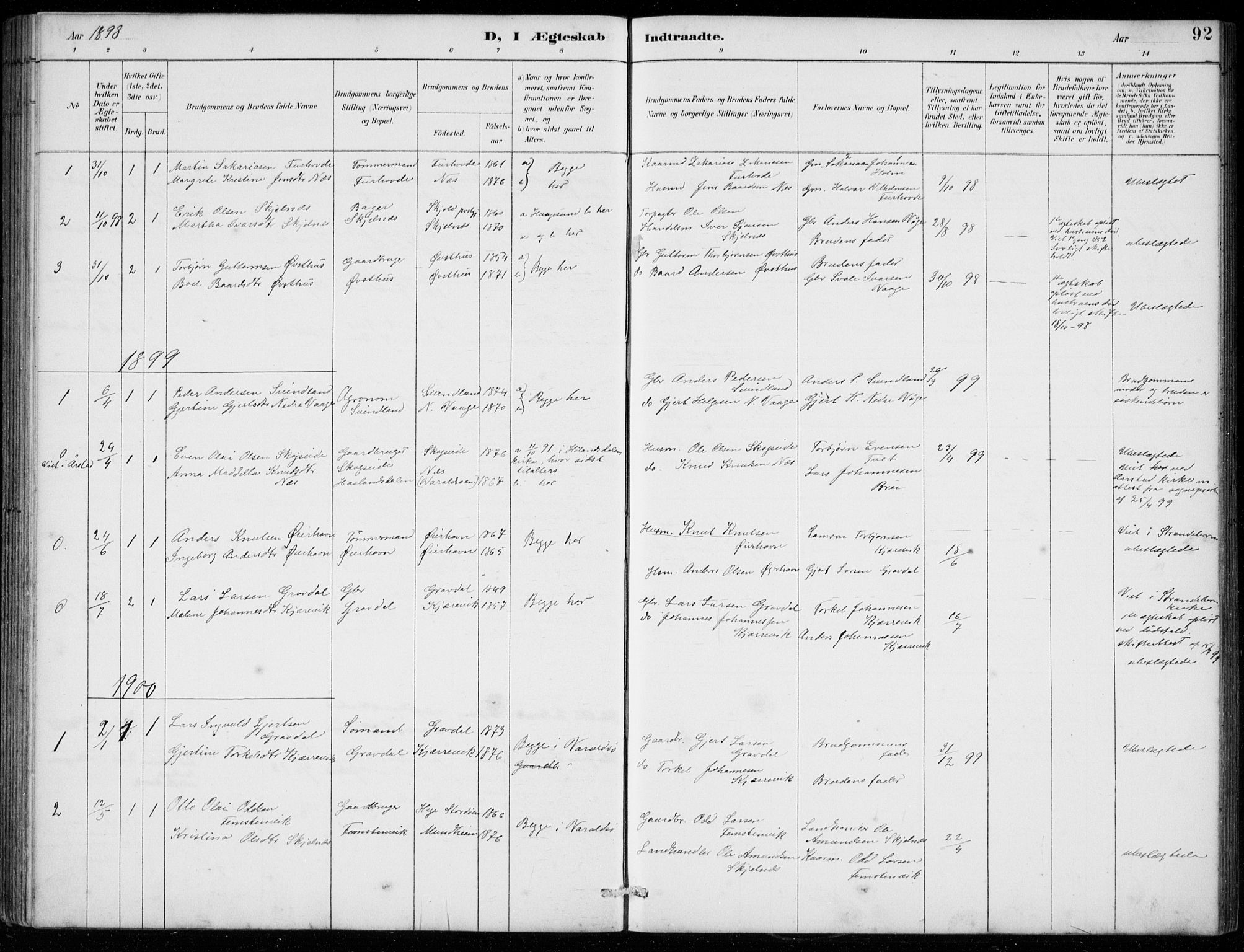 Strandebarm sokneprestembete, AV/SAB-A-78401/H/Hab: Parish register (copy) no. C  1, 1891-1913, p. 92