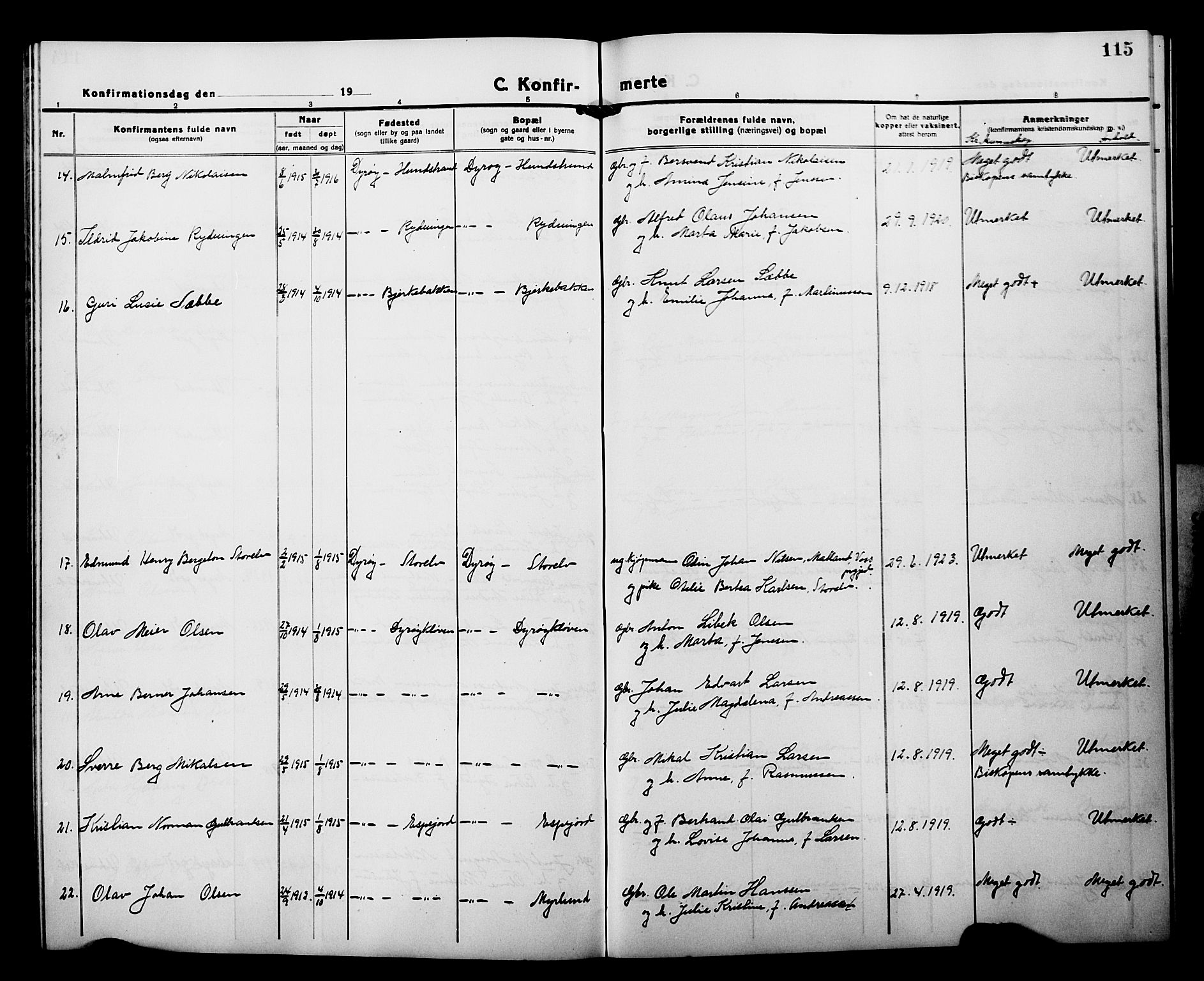 Tranøy sokneprestkontor, AV/SATØ-S-1313/I/Ia/Iab/L0015klokker: Parish register (copy) no. 15, 1918-1930, p. 115