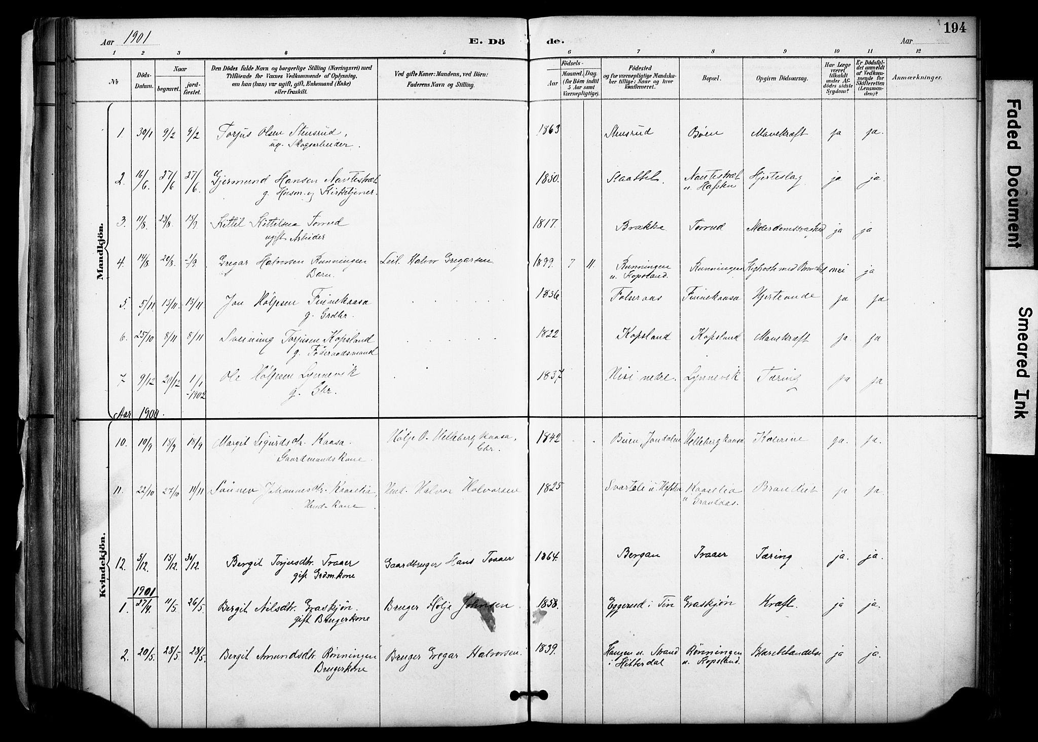 Gransherad kirkebøker, AV/SAKO-A-267/F/Fa/L0005: Parish register (official) no. I 5, 1887-1916, p. 194