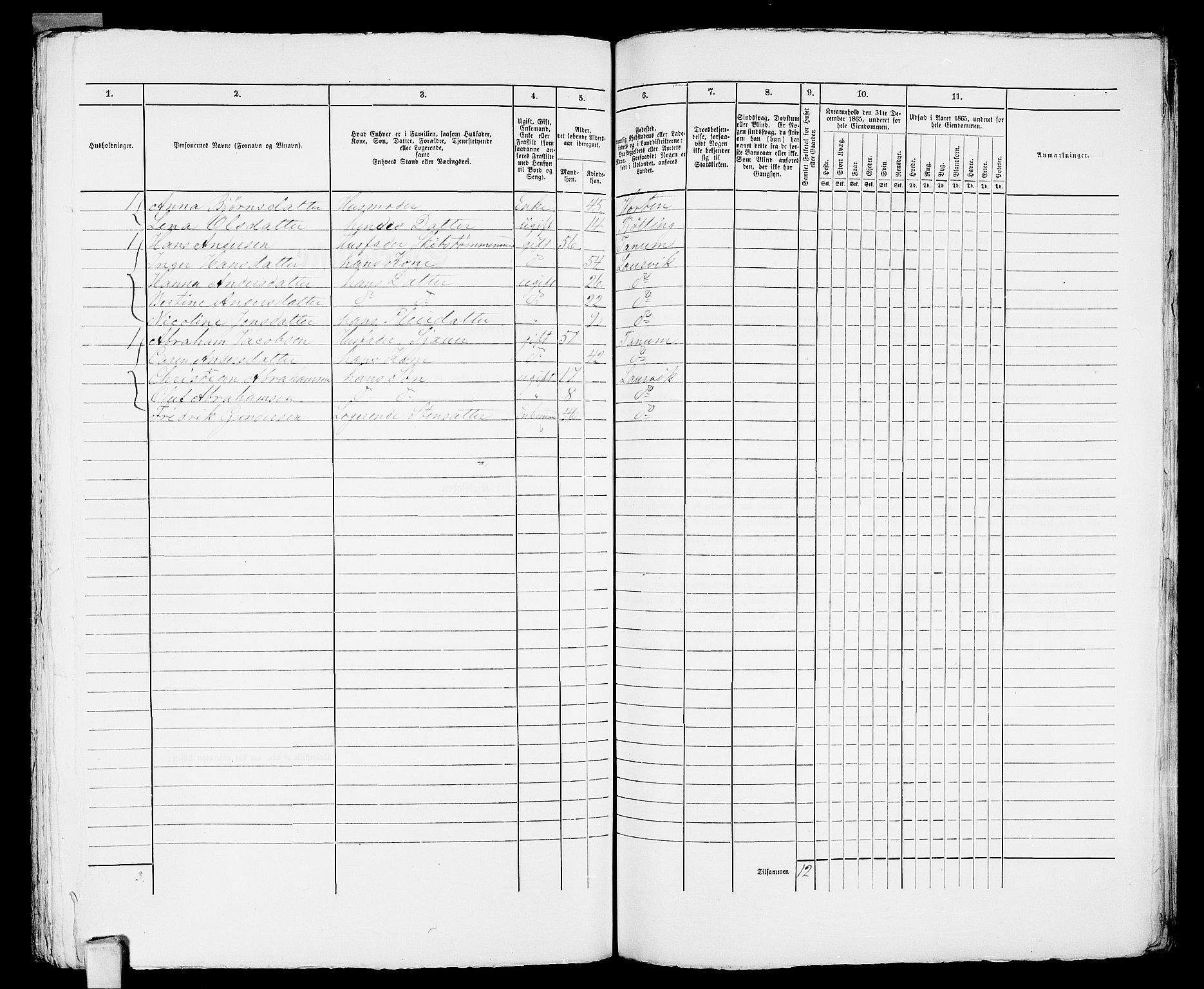 RA, 1865 census for Larvik, 1865, p. 1151