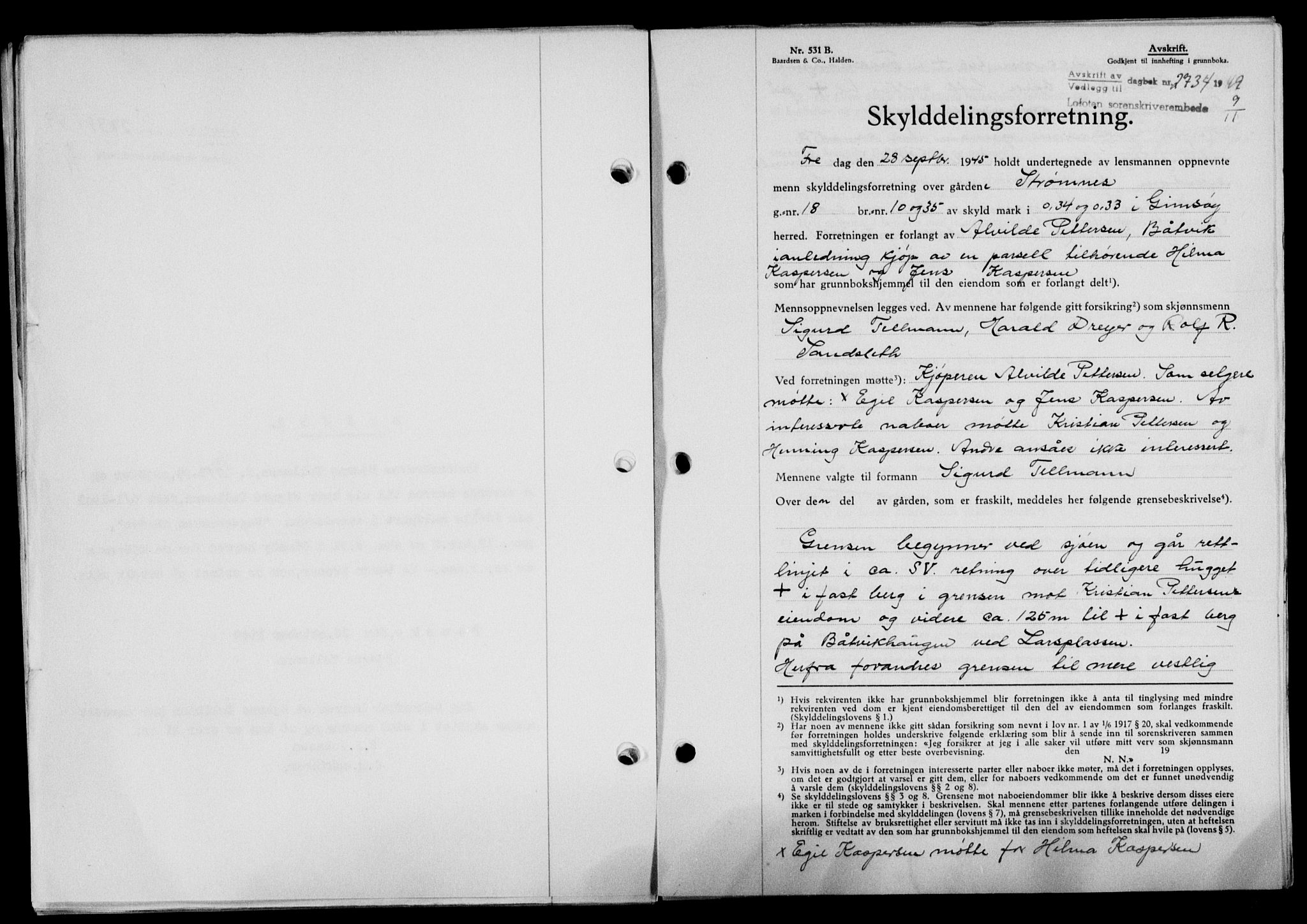 Lofoten sorenskriveri, SAT/A-0017/1/2/2C/L0022a: Mortgage book no. 22a, 1949-1950, Diary no: : 2734/1949
