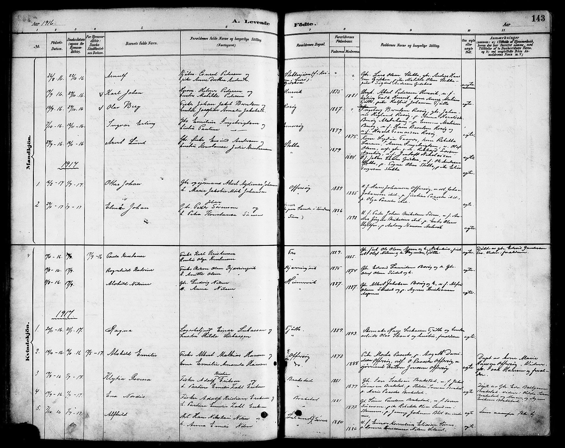 Ministerialprotokoller, klokkerbøker og fødselsregistre - Nordland, AV/SAT-A-1459/817/L0268: Parish register (copy) no. 817C03, 1884-1920, p. 143