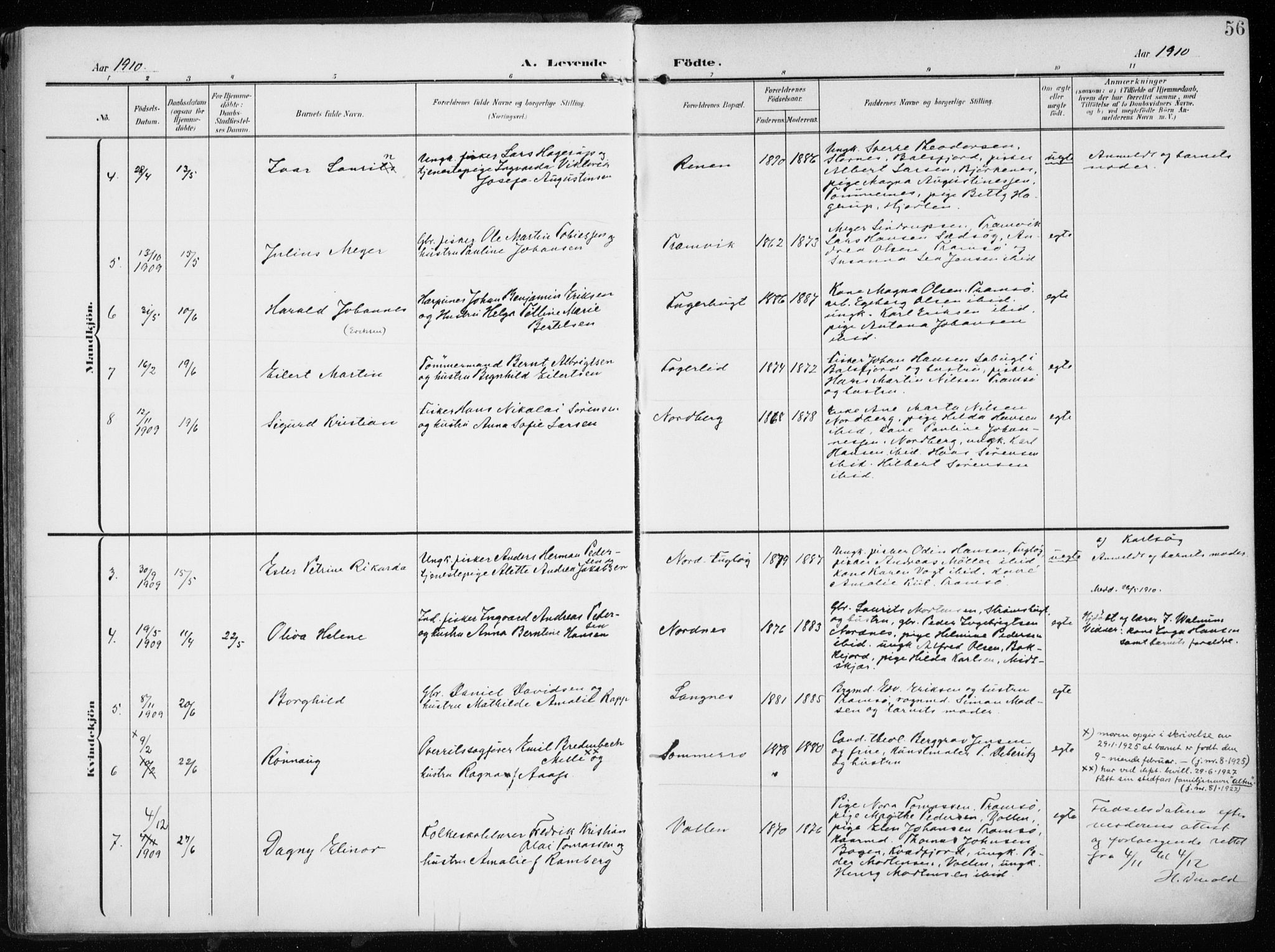 Tromsøysund sokneprestkontor, AV/SATØ-S-1304/G/Ga/L0007kirke: Parish register (official) no. 7, 1907-1914, p. 56