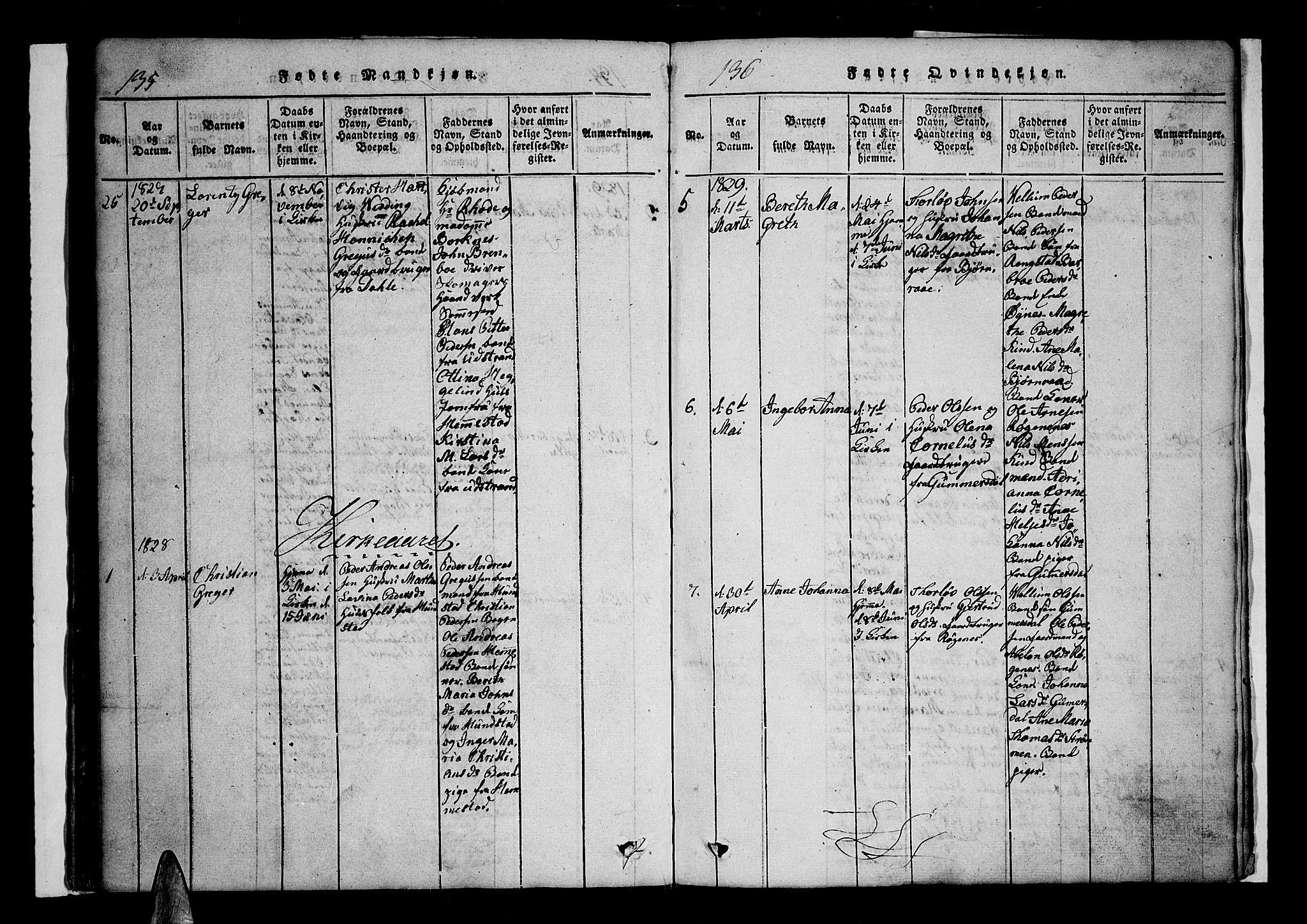 Kvæfjord sokneprestkontor, SATØ/S-1323/G/Ga/Gaa/L0002kirke: Parish register (official) no. 2, 1821-1830, p. 135-136