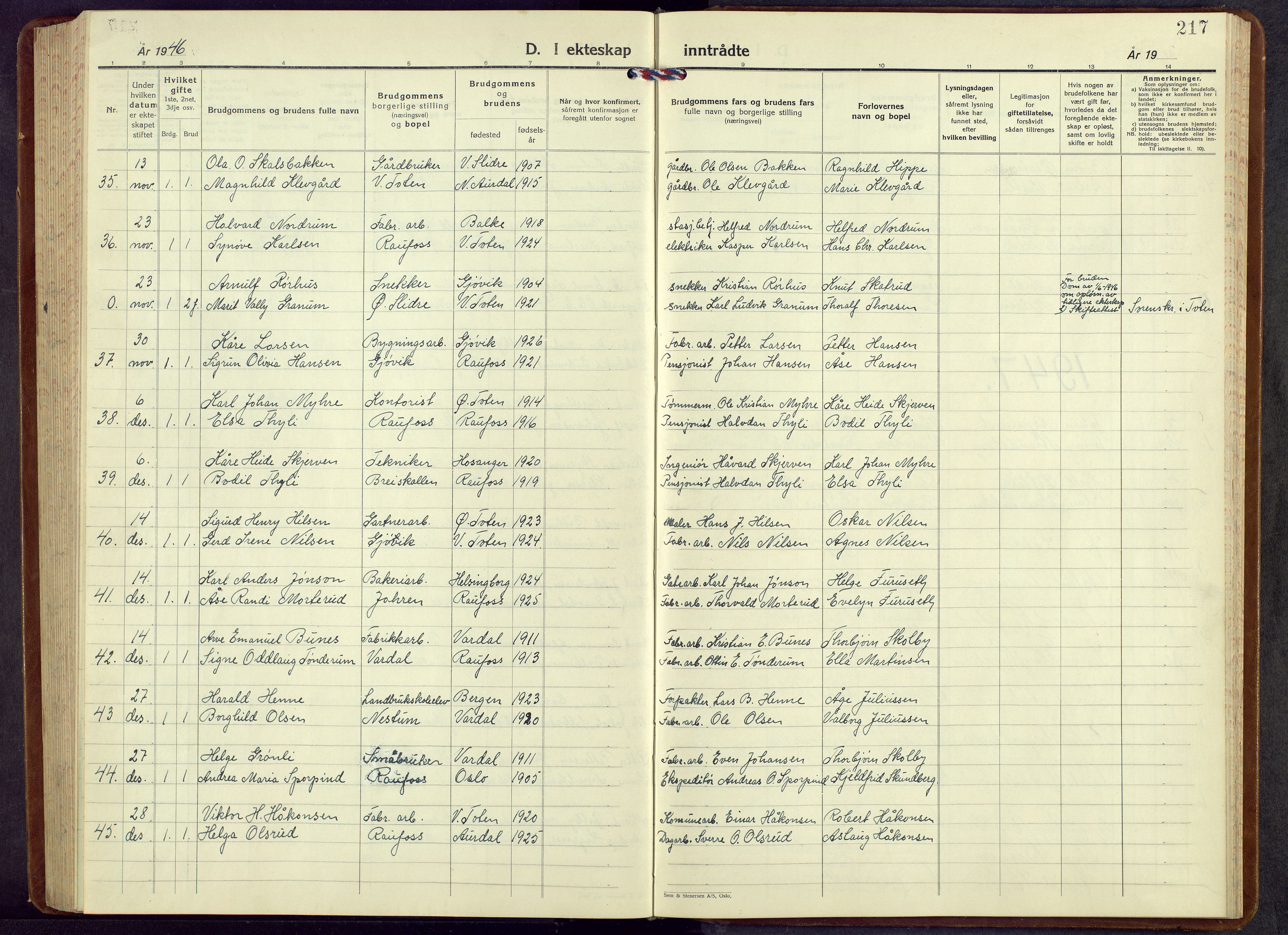 Vestre Toten prestekontor, AV/SAH-PREST-108/H/Ha/Hab/L0013: Parish register (copy) no. 13, 1940-1956, p. 217