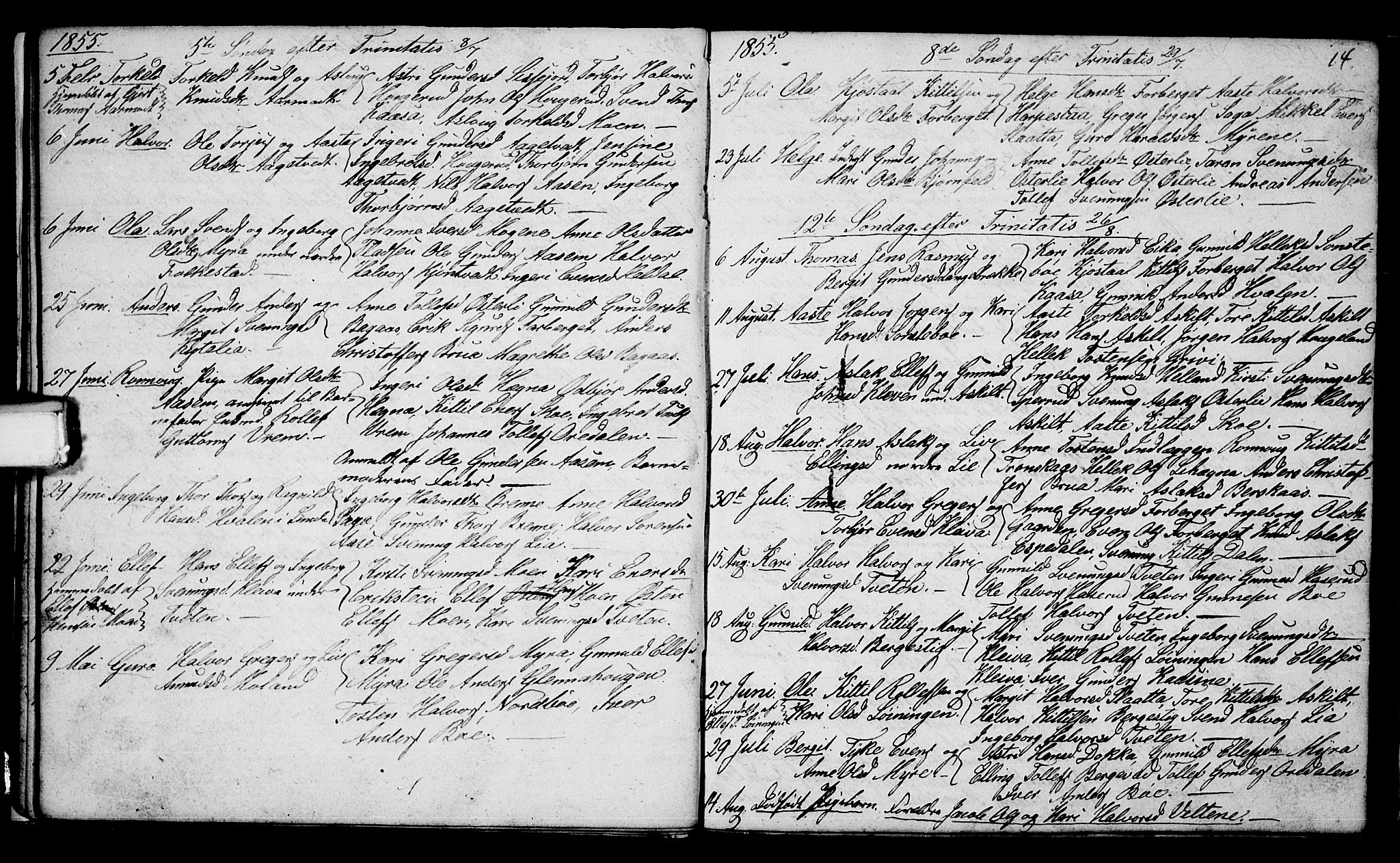 Bø kirkebøker, AV/SAKO-A-257/G/Ga/L0002: Parish register (copy) no. 2, 1853-1866, p. 14