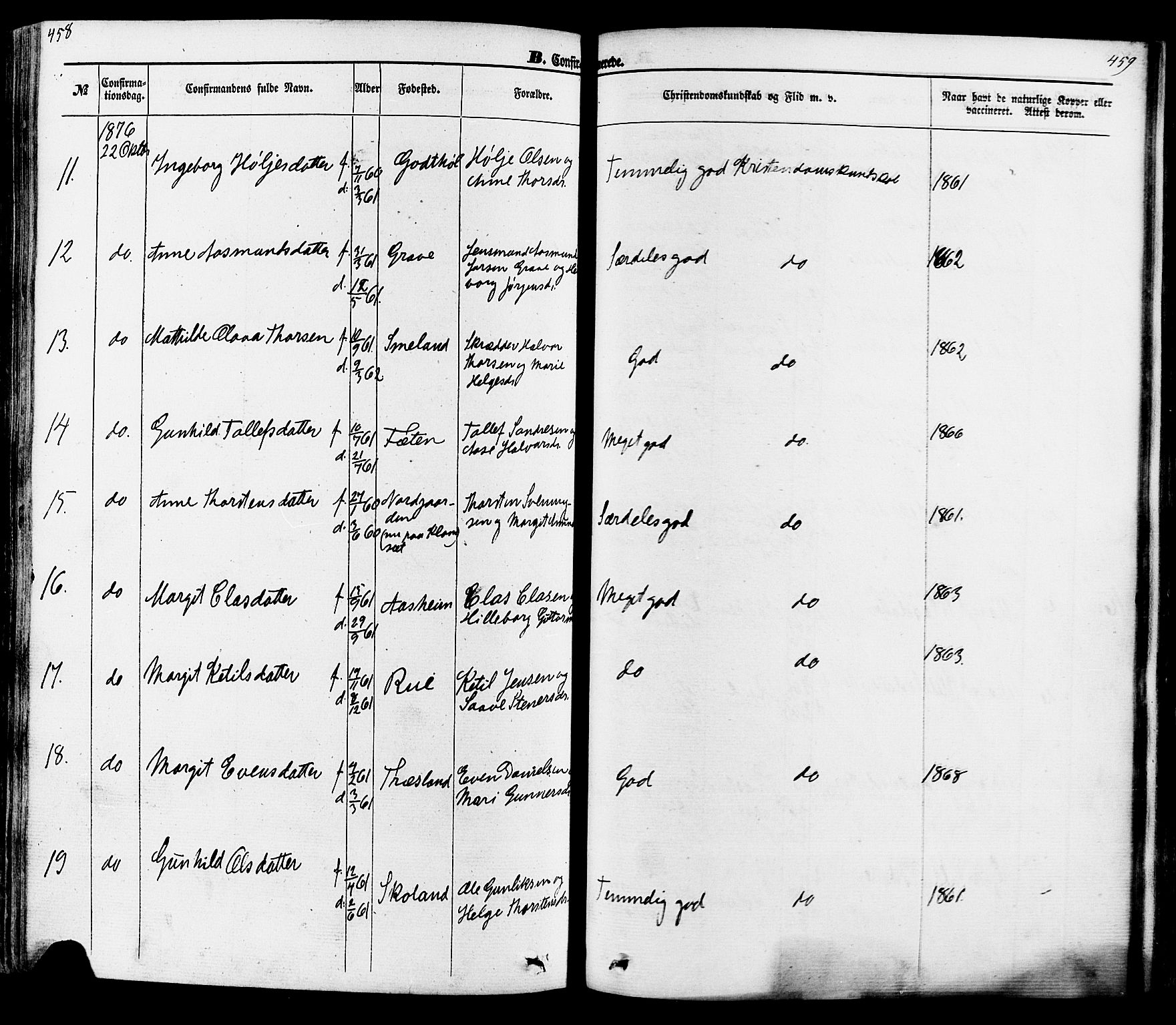 Seljord kirkebøker, AV/SAKO-A-20/F/Fa/L0013: Parish register (official) no. I 13, 1866-1876, p. 458-459