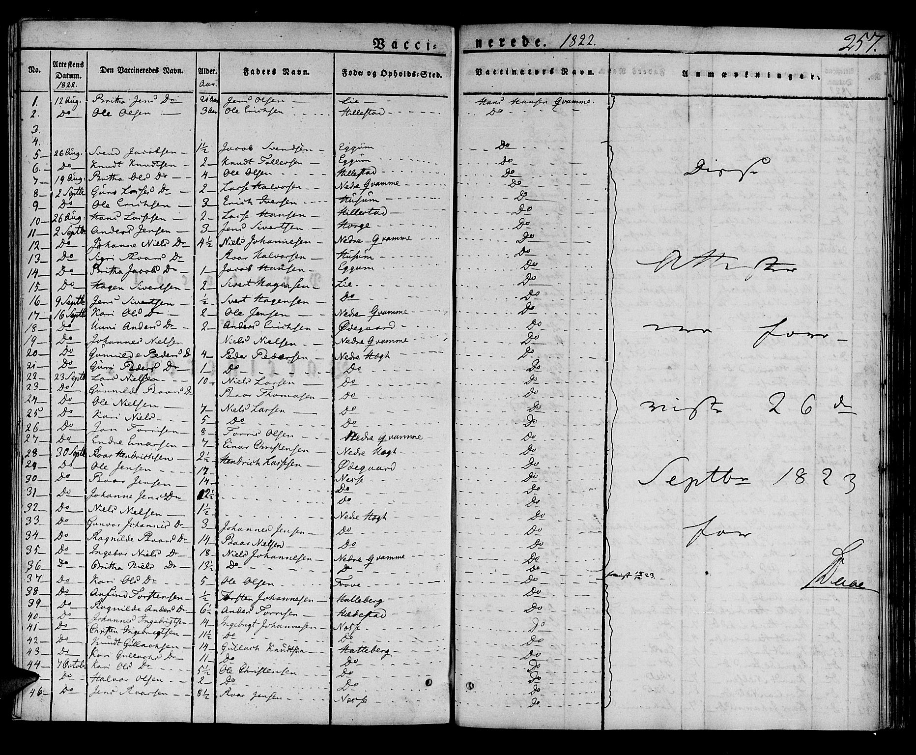 Lærdal sokneprestembete, SAB/A-81201: Parish register (official) no. A 5, 1822-1834, p. 257