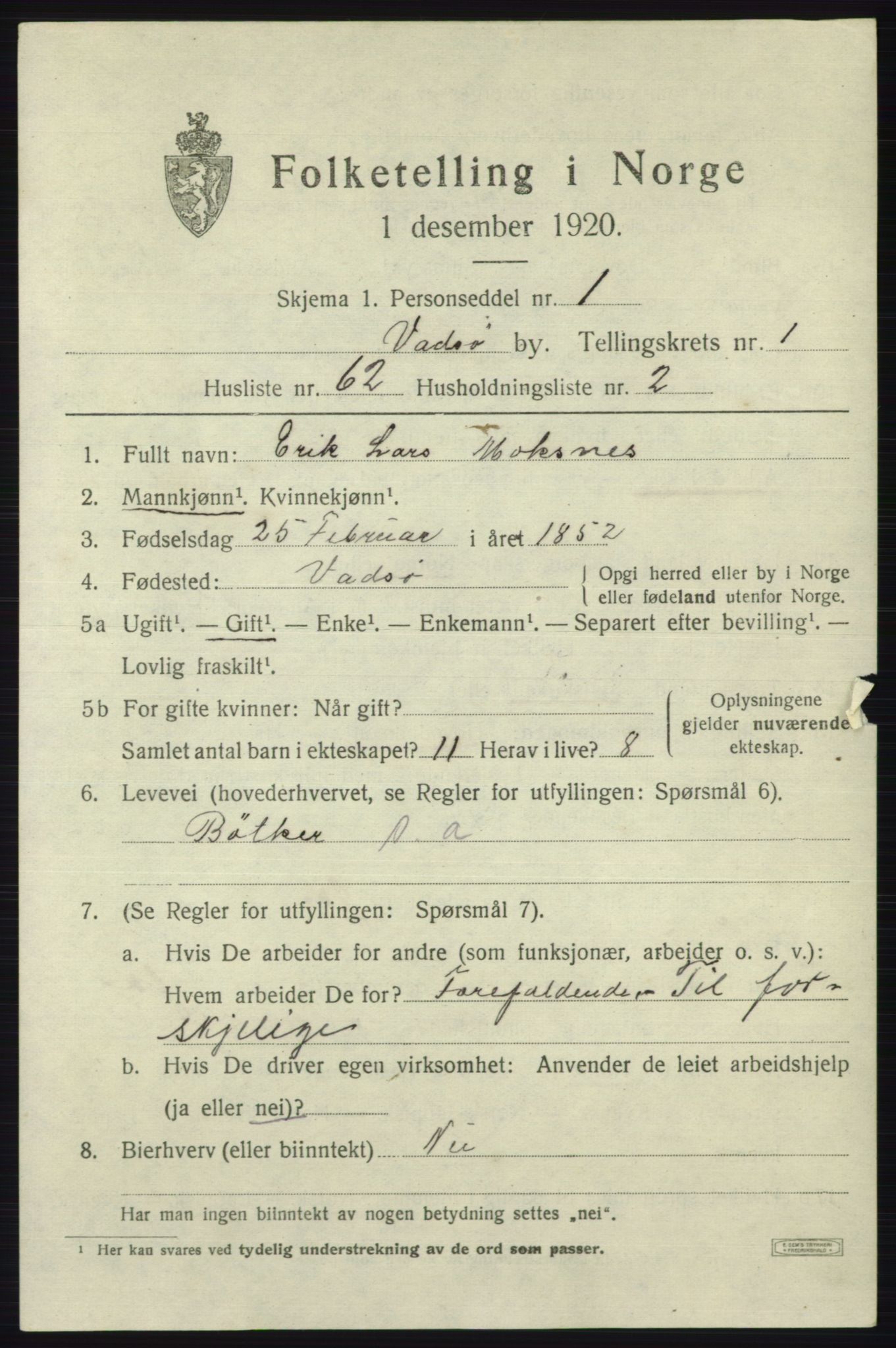 SATØ, 1920 census for Vadsø, 1920, p. 2233