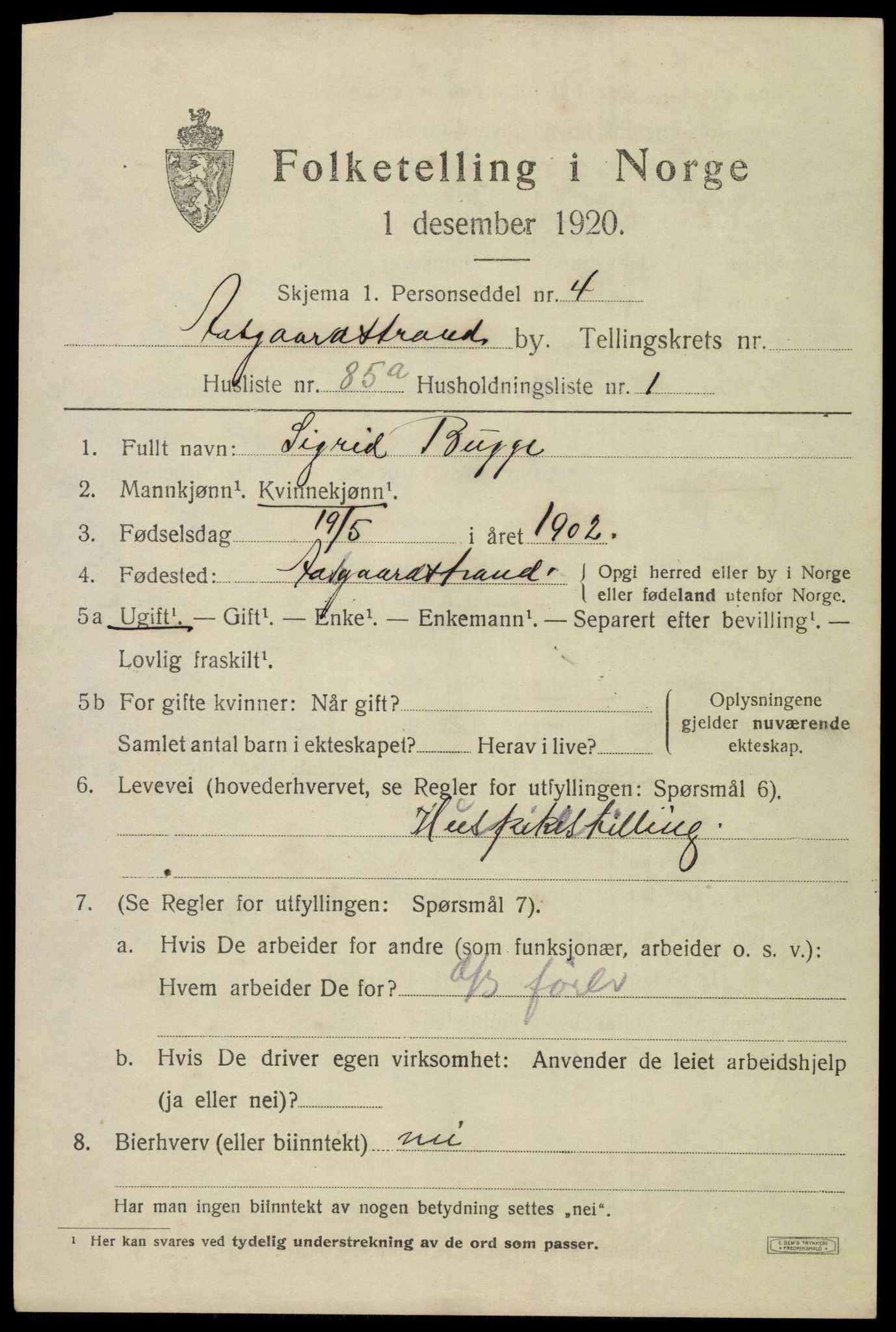 SAKO, 1920 census for Åsgårdstrand, 1920, p. 1245