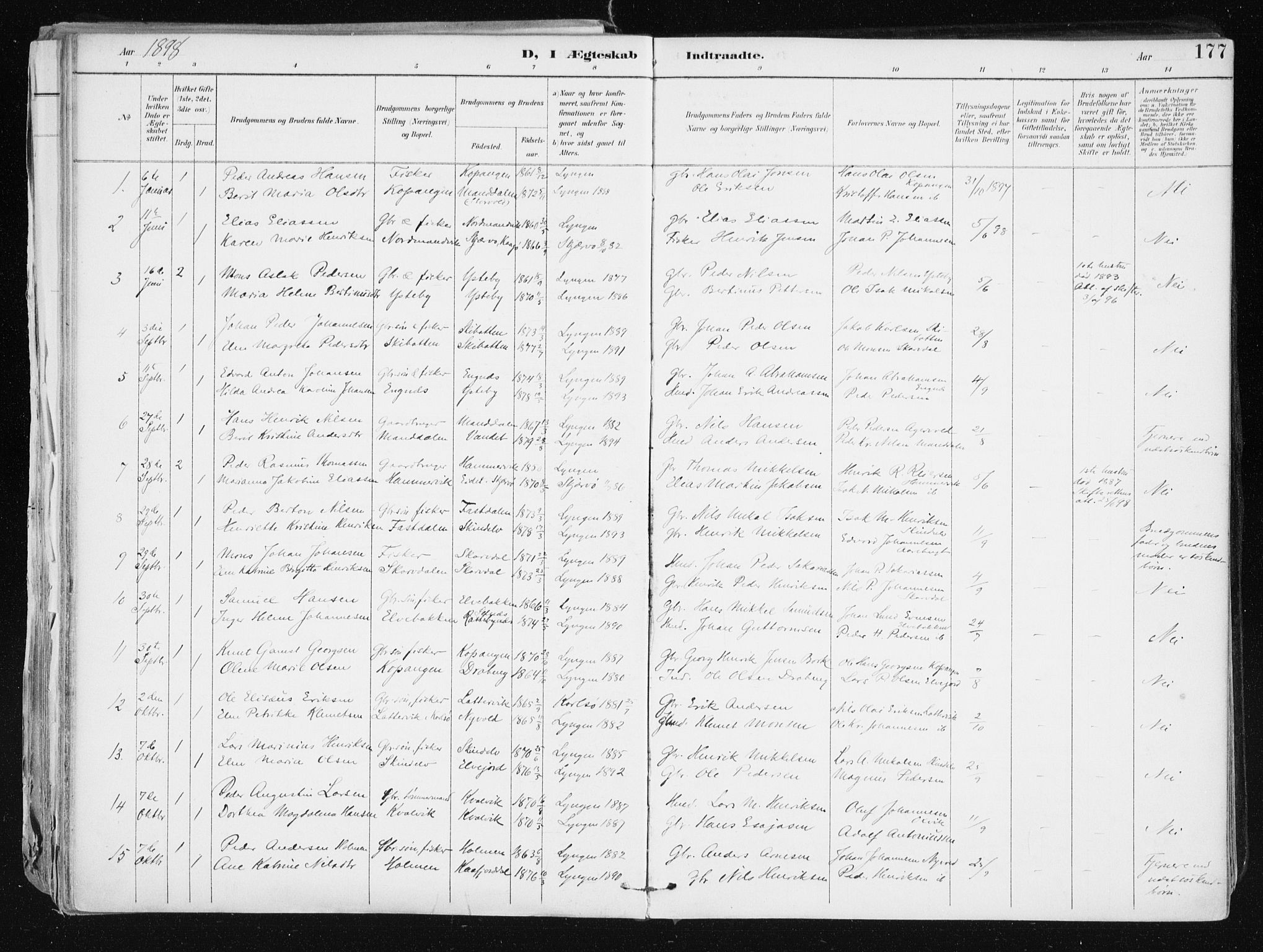 Lyngen sokneprestembete, SATØ/S-1289/H/He/Hea/L0008kirke: Parish register (official) no. 8, 1891-1902, p. 177