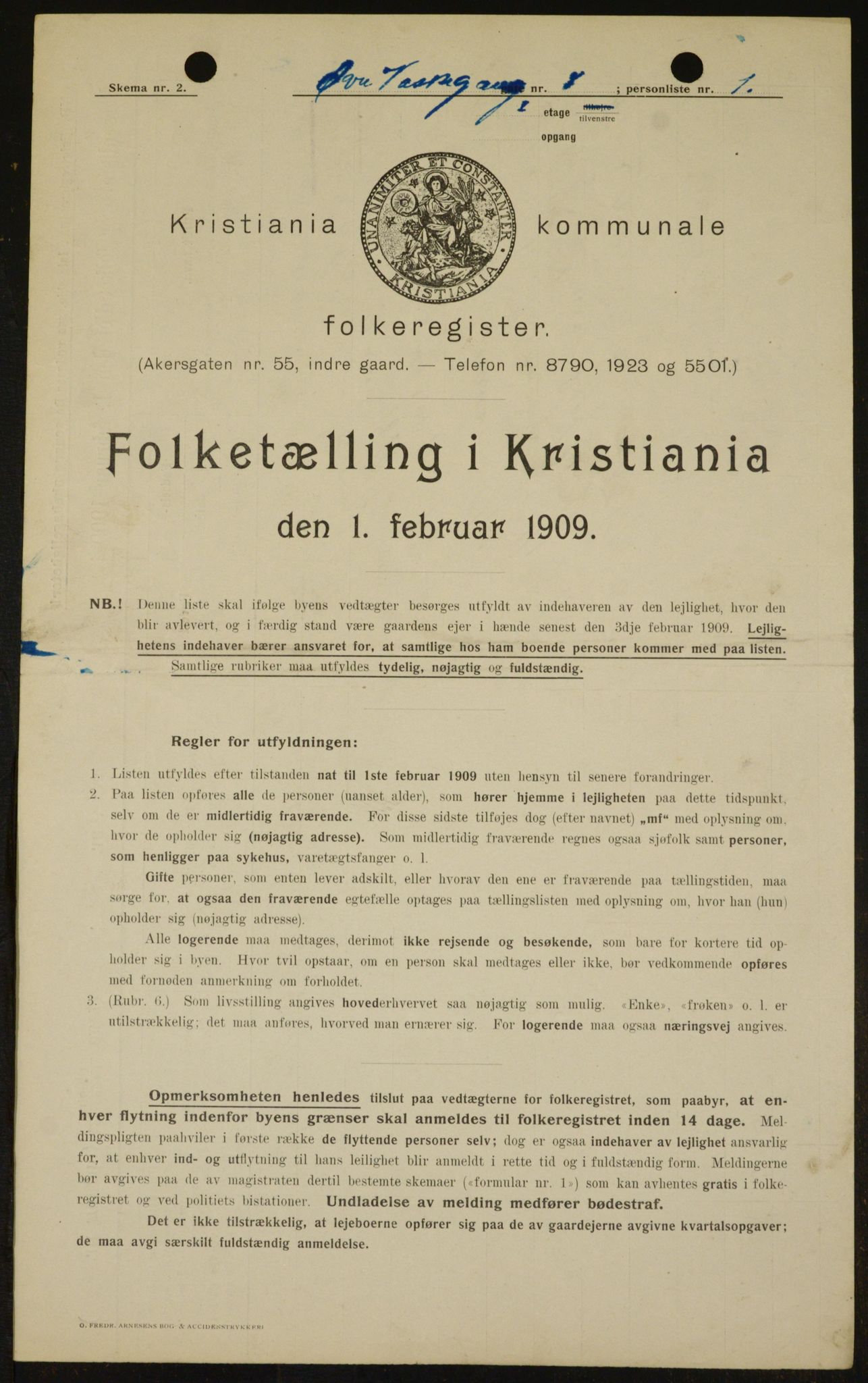 OBA, Municipal Census 1909 for Kristiania, 1909, p. 118047