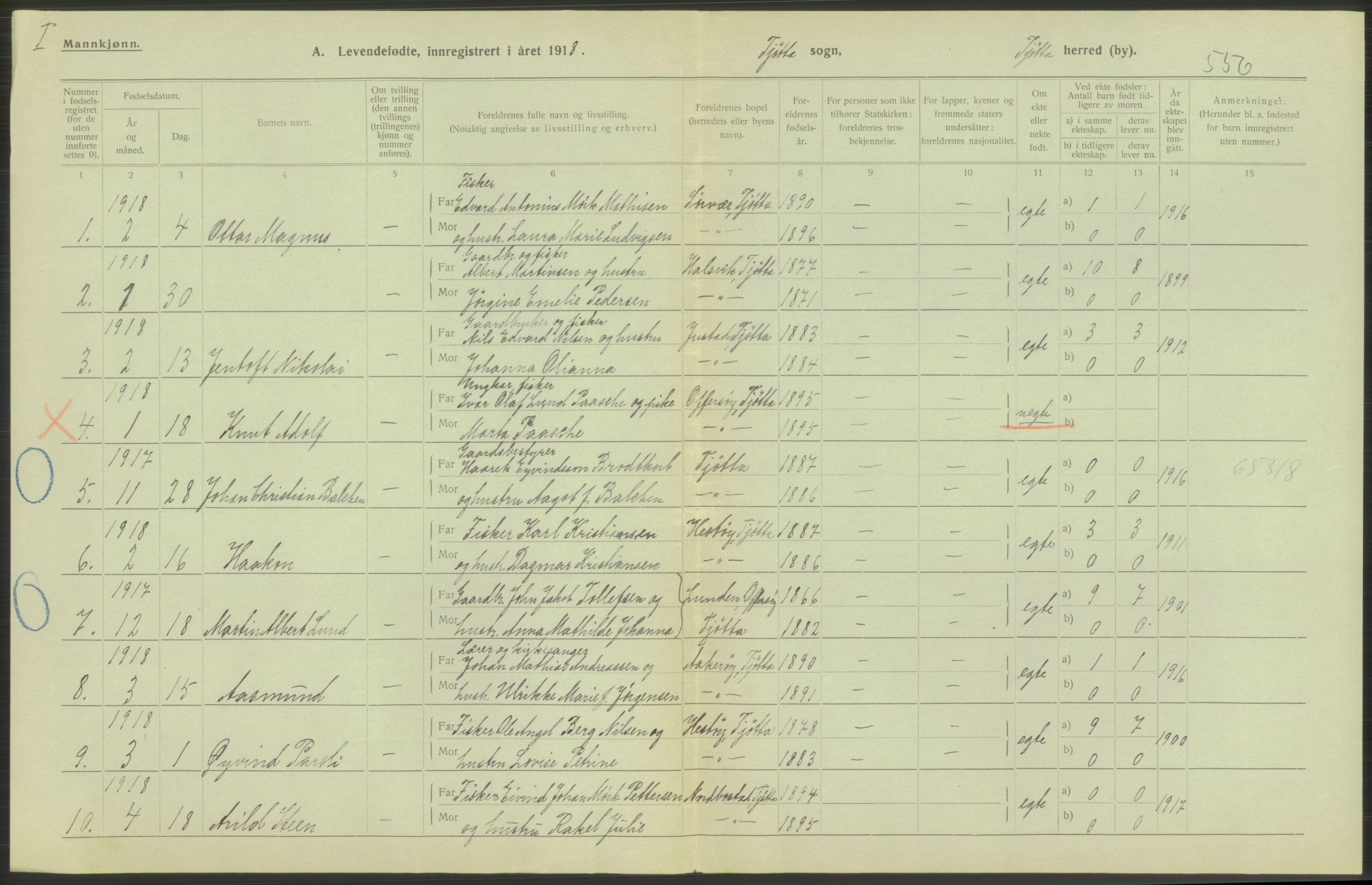 Statistisk sentralbyrå, Sosiodemografiske emner, Befolkning, RA/S-2228/D/Df/Dfb/Dfbh/L0052: Nordland fylke: Levendefødte menn og kvinner. Bygder., 1918, p. 50