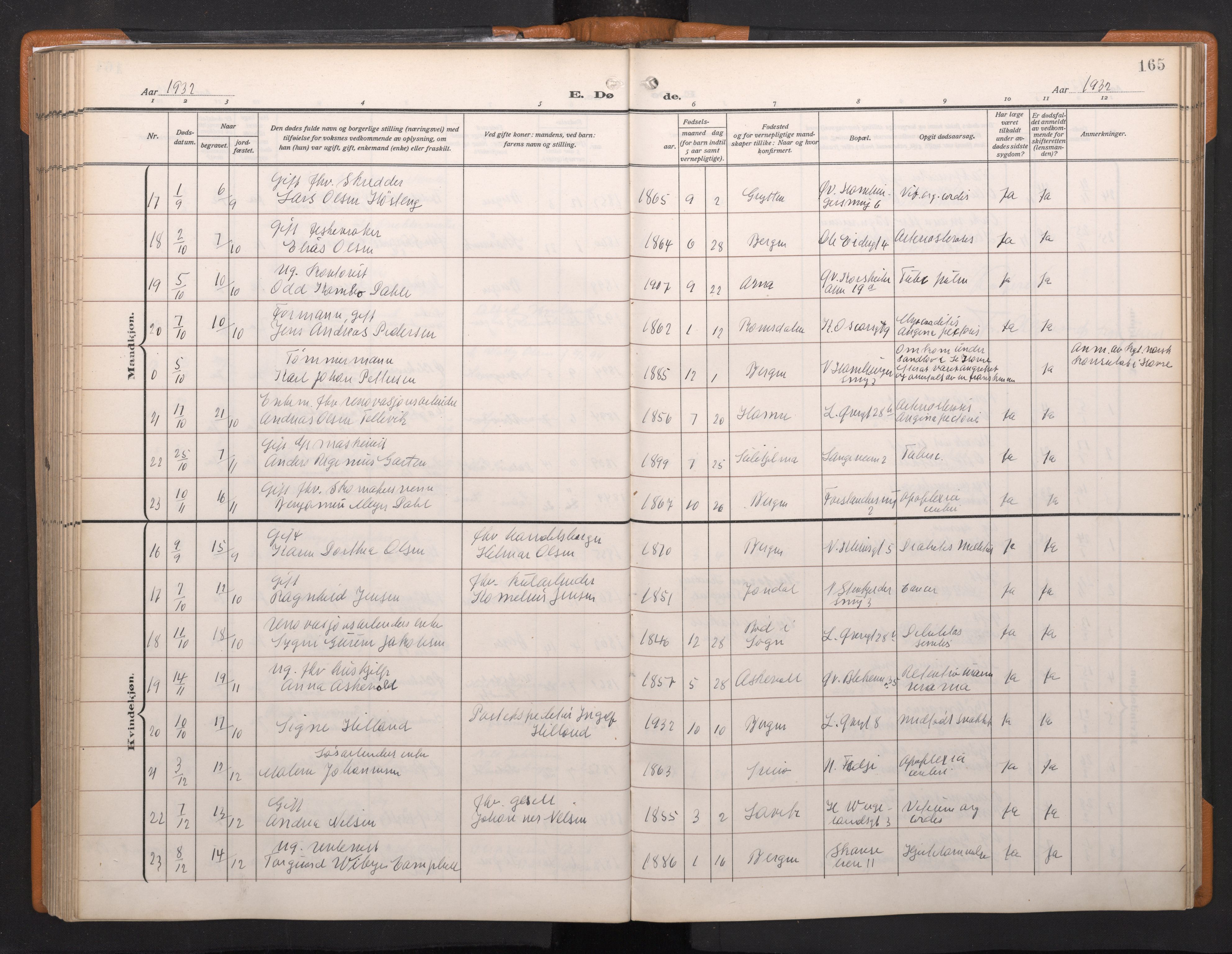 Korskirken sokneprestembete, AV/SAB-A-76101/H/Haa/L0048: Parish register (official) no. E 6, 1910-1960, p. 164b-165a