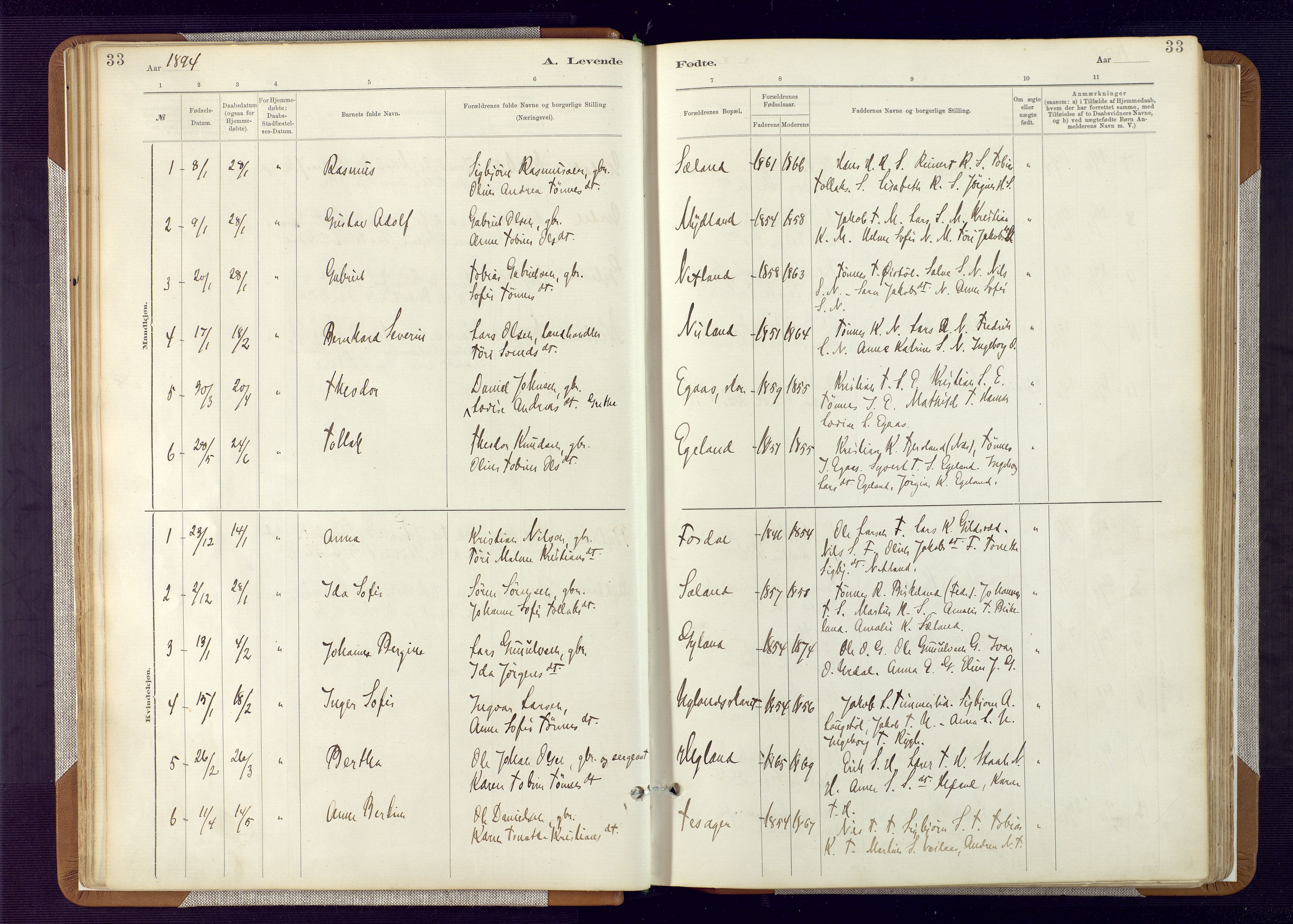 Bakke sokneprestkontor, SAK/1111-0002/F/Fa/Fab/L0003: Parish register (official) no. A 3, 1884-1921, p. 33