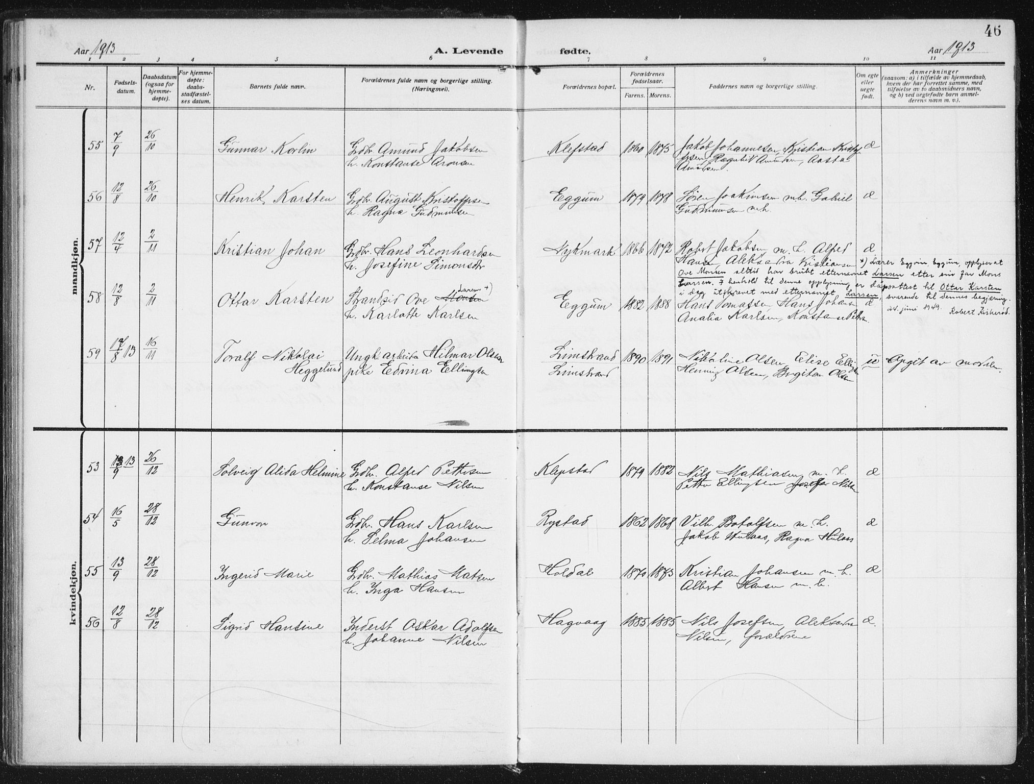 Ministerialprotokoller, klokkerbøker og fødselsregistre - Nordland, AV/SAT-A-1459/880/L1135: Parish register (official) no. 880A09, 1908-1919, p. 46