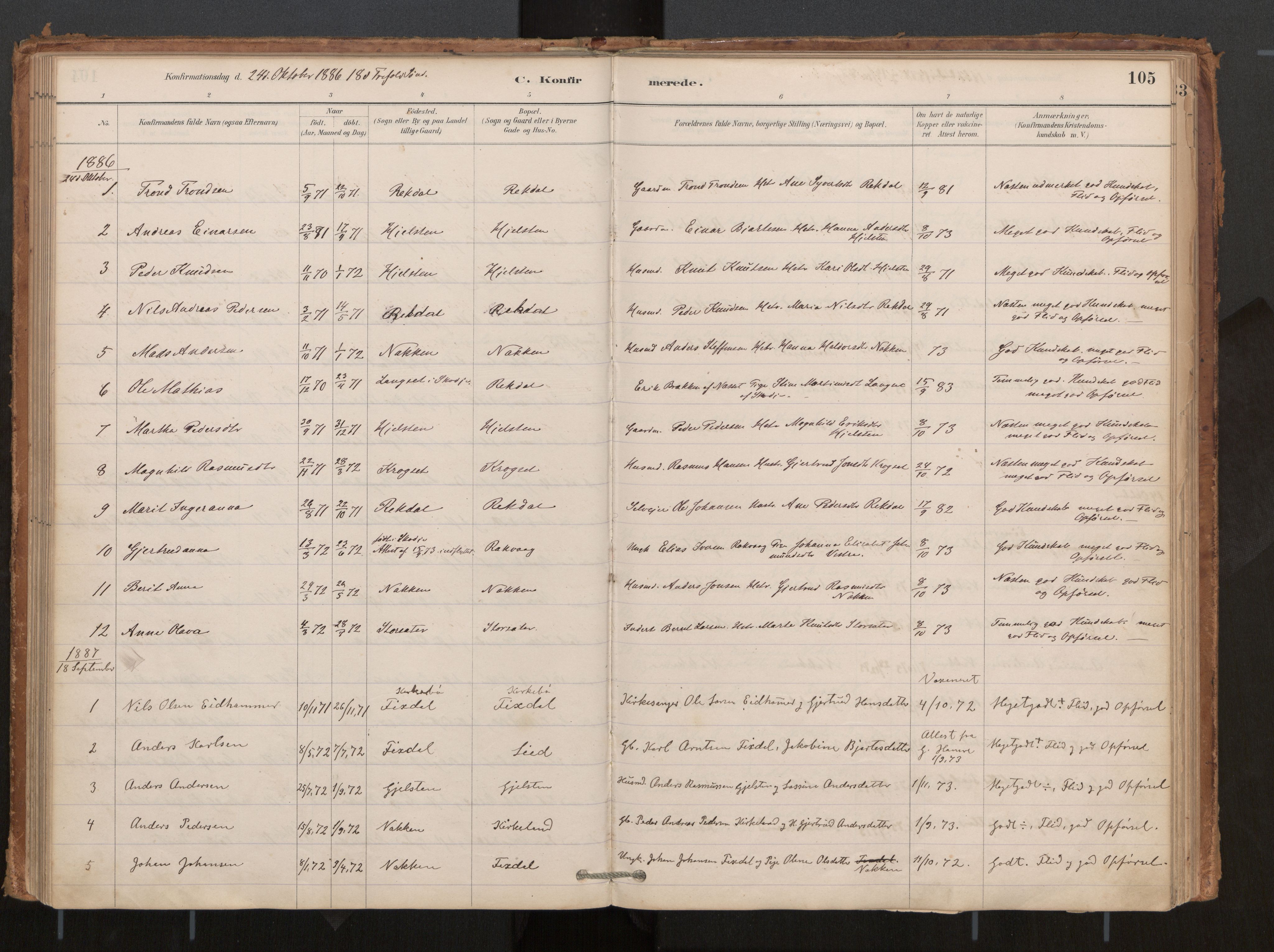 Ministerialprotokoller, klokkerbøker og fødselsregistre - Møre og Romsdal, AV/SAT-A-1454/540/L0540a: Parish register (official) no. 540A02, 1884-1908, p. 105