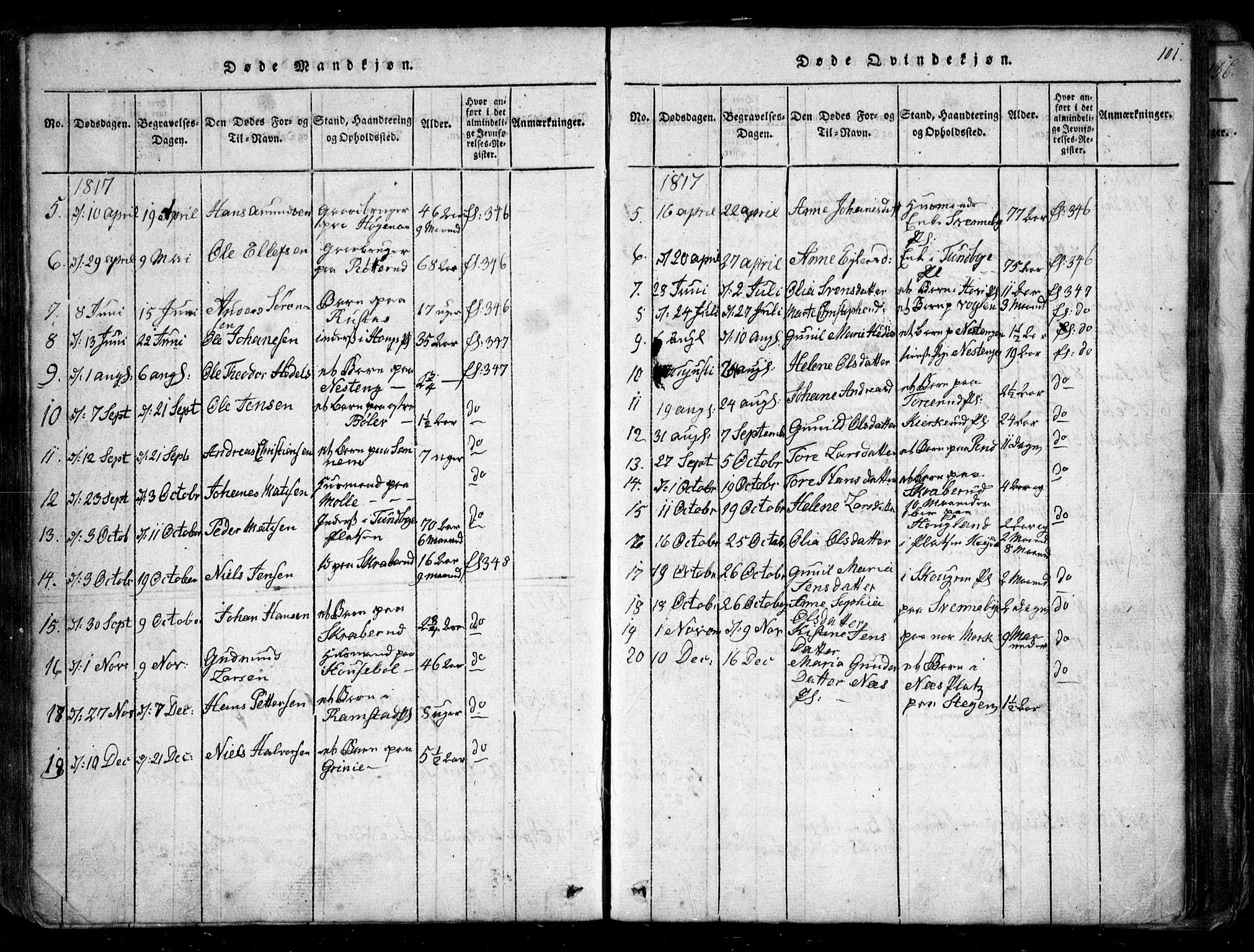Spydeberg prestekontor Kirkebøker, SAO/A-10924/G/Ga/L0001: Parish register (copy) no. I 1, 1814-1868, p. 101