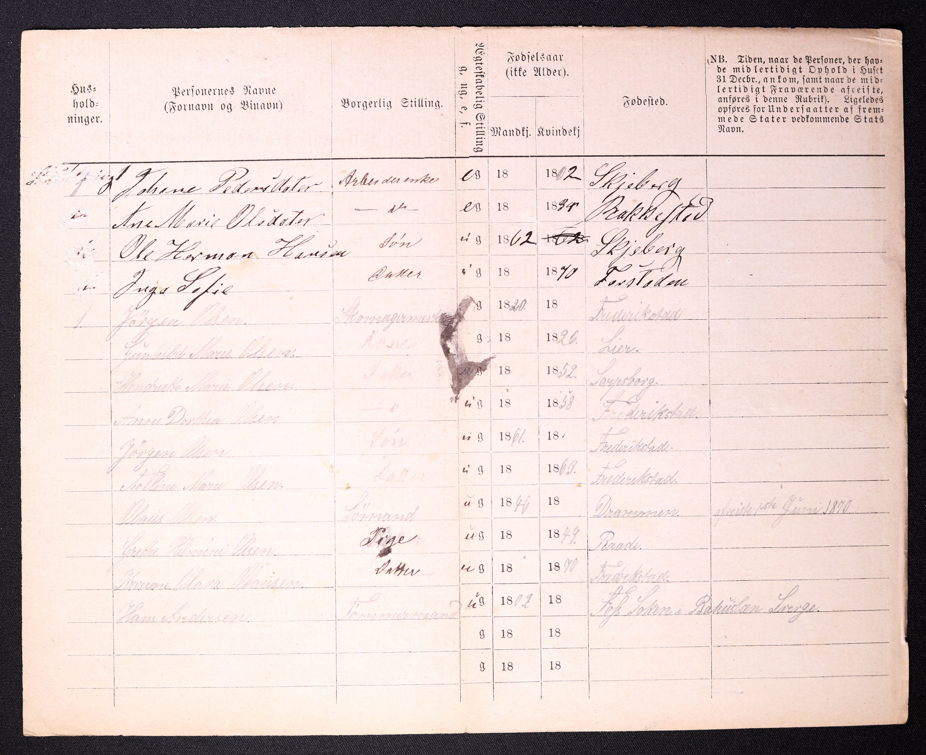 RA, 1870 census for 0103 Fredrikstad, 1870, p. 1174