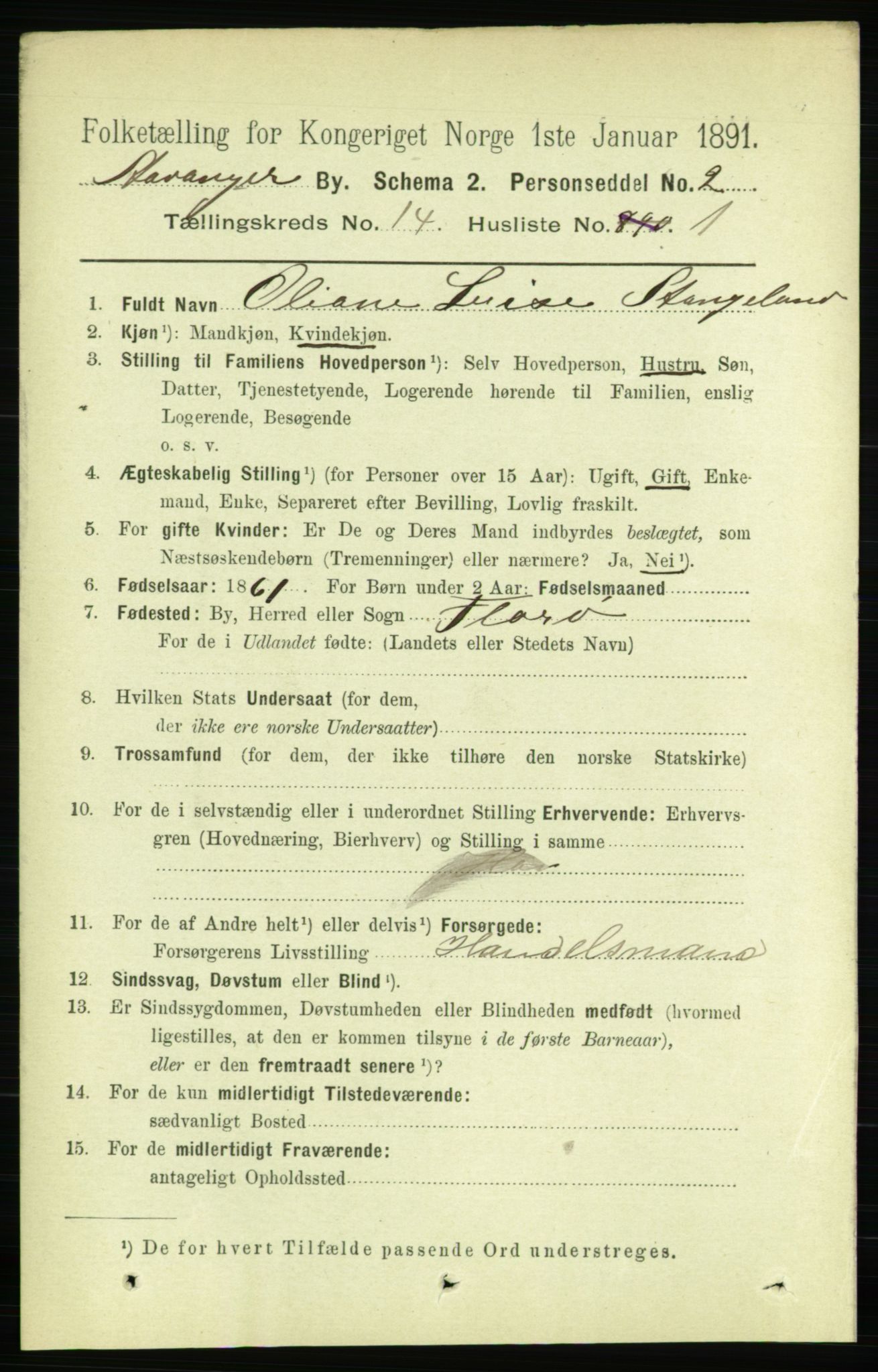 RA, 1891 census for 1103 Stavanger, 1891, p. 16939