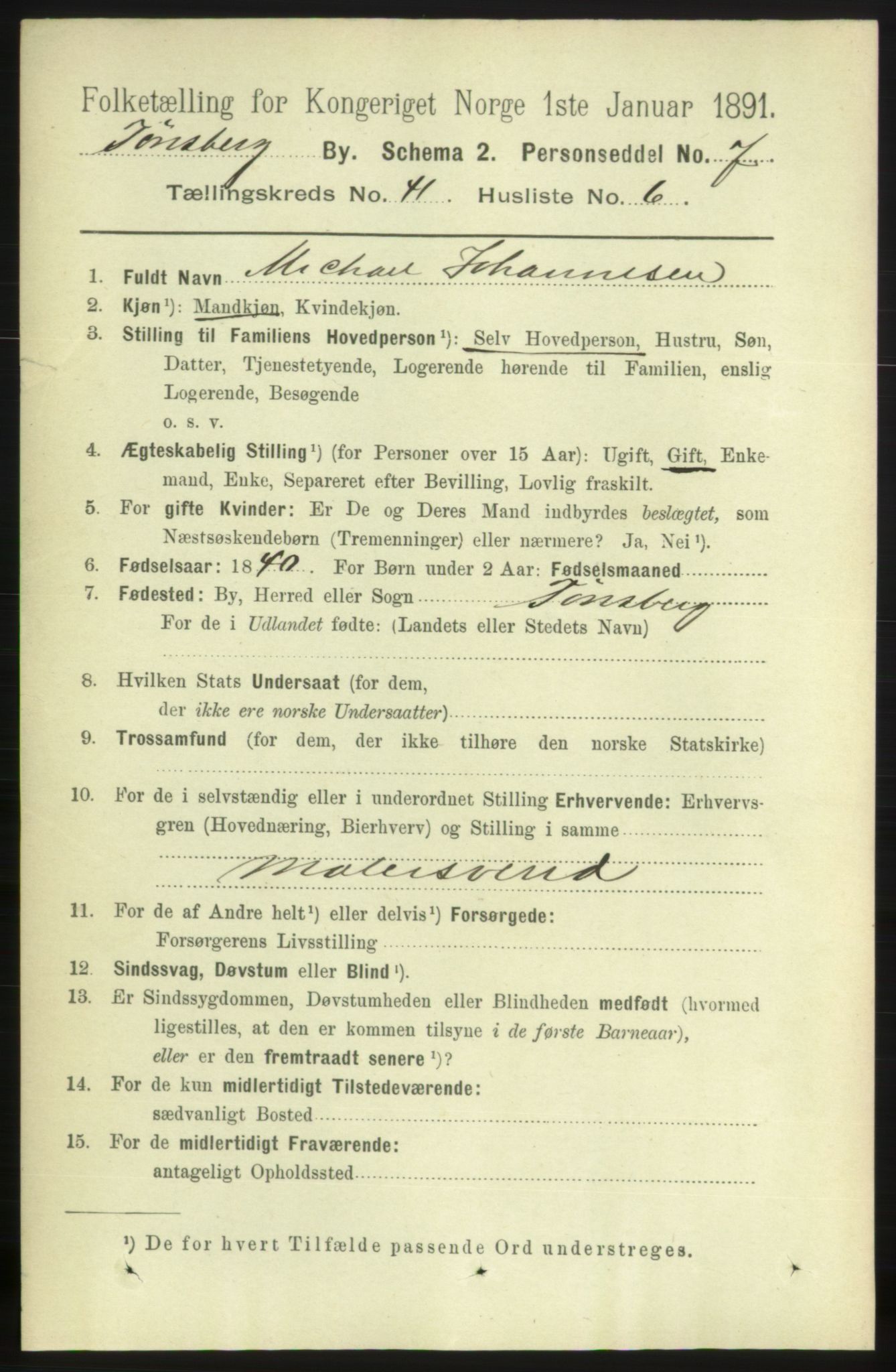 RA, 1891 census for 0705 Tønsberg, 1891, p. 8806