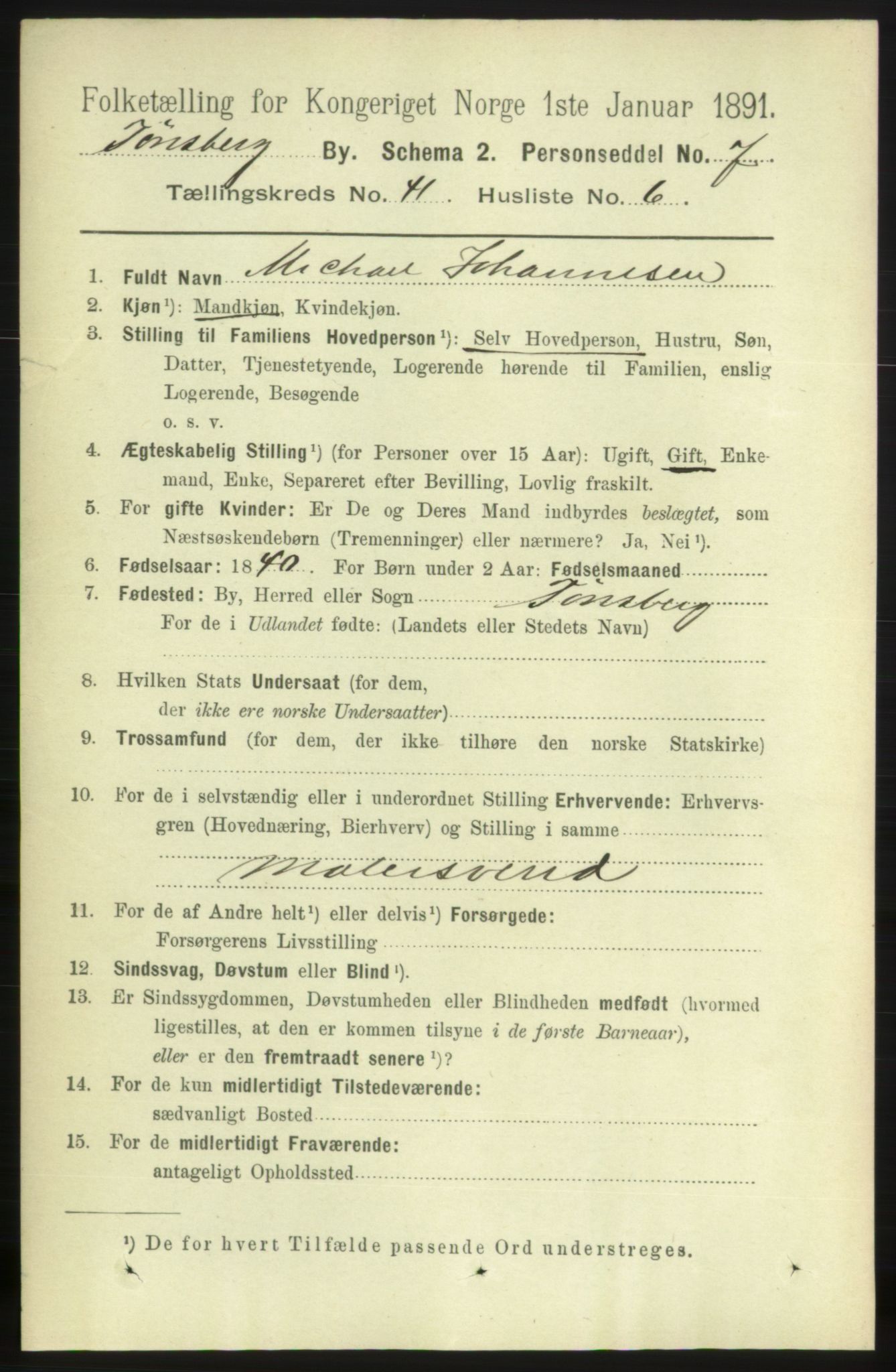 RA, 1891 census for 0705 Tønsberg, 1891, p. 8806