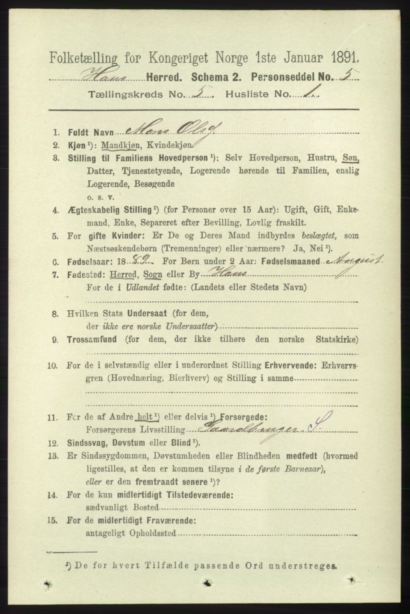 RA, 1891 census for 1250 Haus, 1891, p. 1826