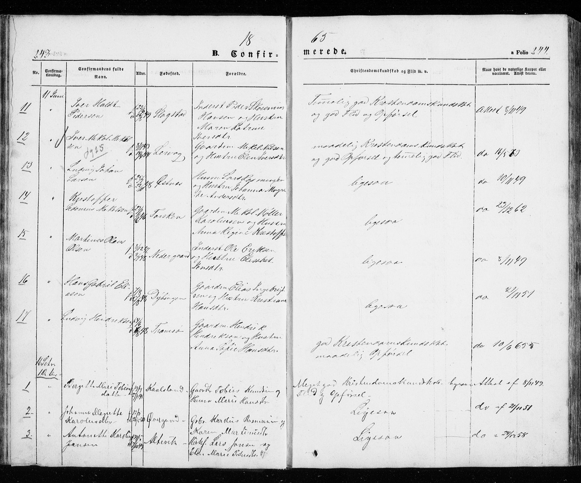 Trondenes sokneprestkontor, SATØ/S-1319/H/Ha/L0010kirke: Parish register (official) no. 10, 1840-1865, p. 243-244