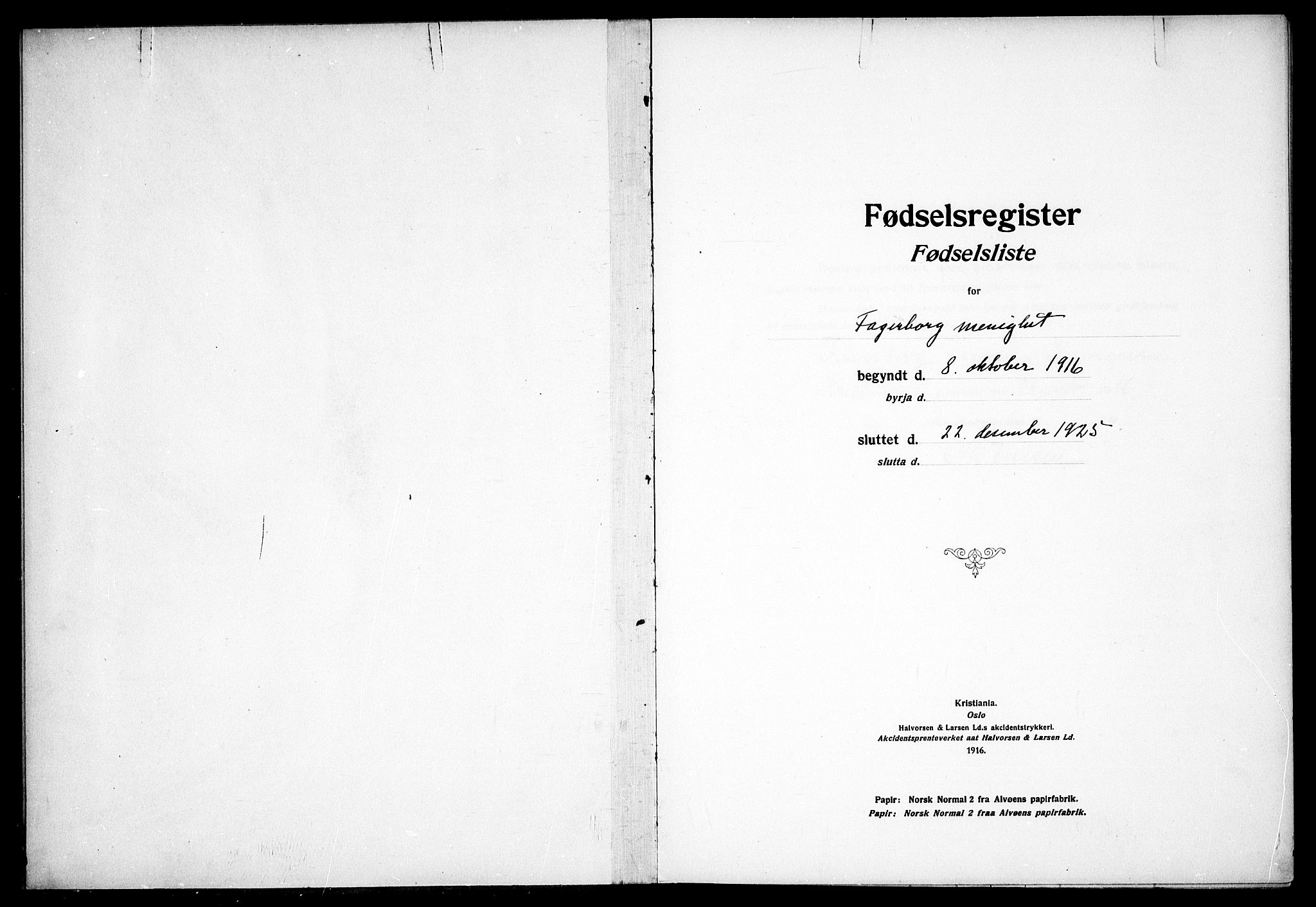 Fagerborg prestekontor Kirkebøker, AV/SAO-A-10844/J/Ja/L0001: Birth register no. 1, 1916-1925