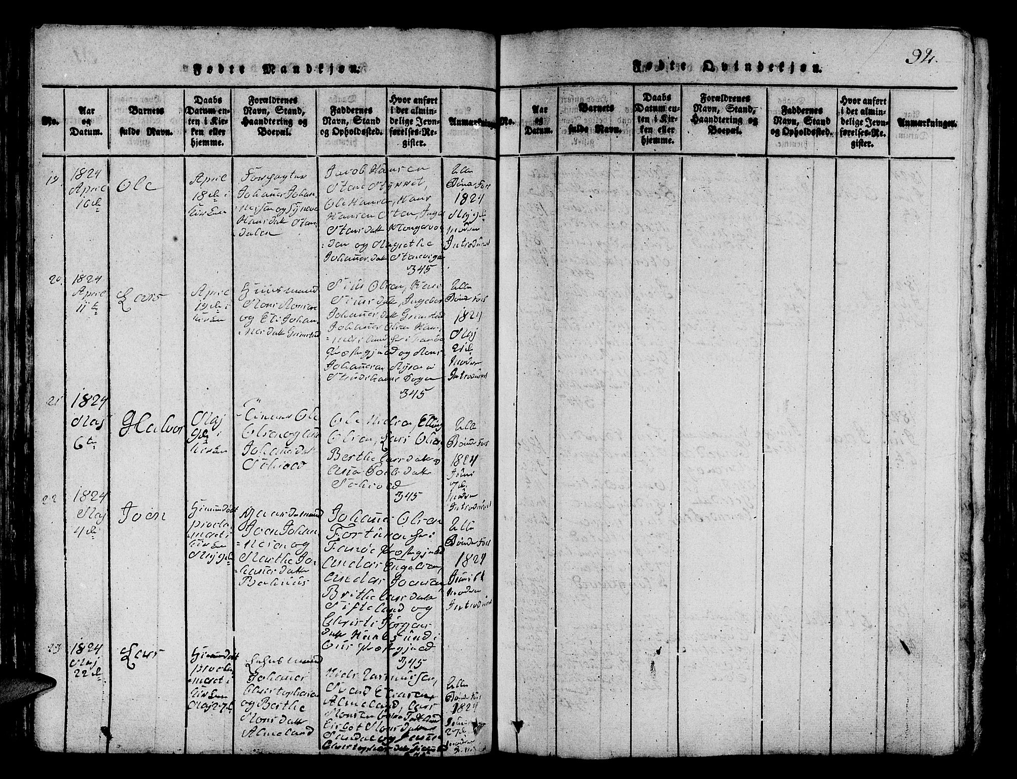 Fana Sokneprestembete, AV/SAB-A-75101/H/Hab/Haba/L0001: Parish register (copy) no. A 1, 1816-1836, p. 92