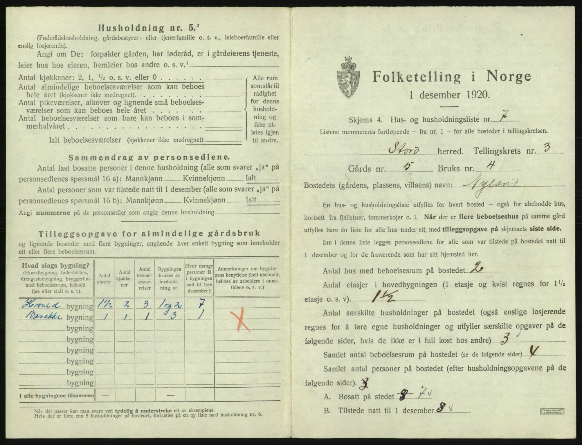 SAB, 1920 census for Stord, 1920, p. 139