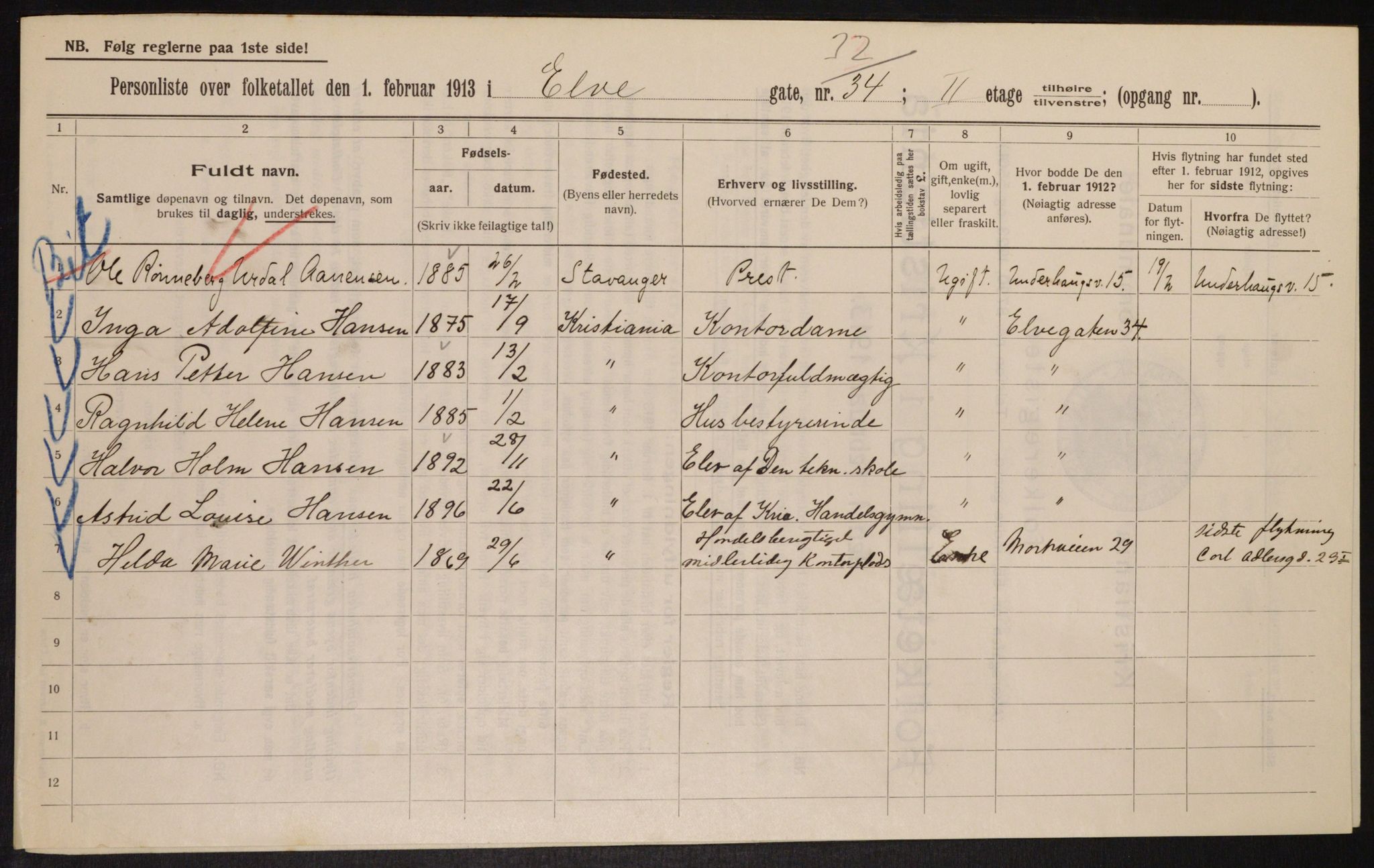 OBA, Municipal Census 1913 for Kristiania, 1913, p. 21098