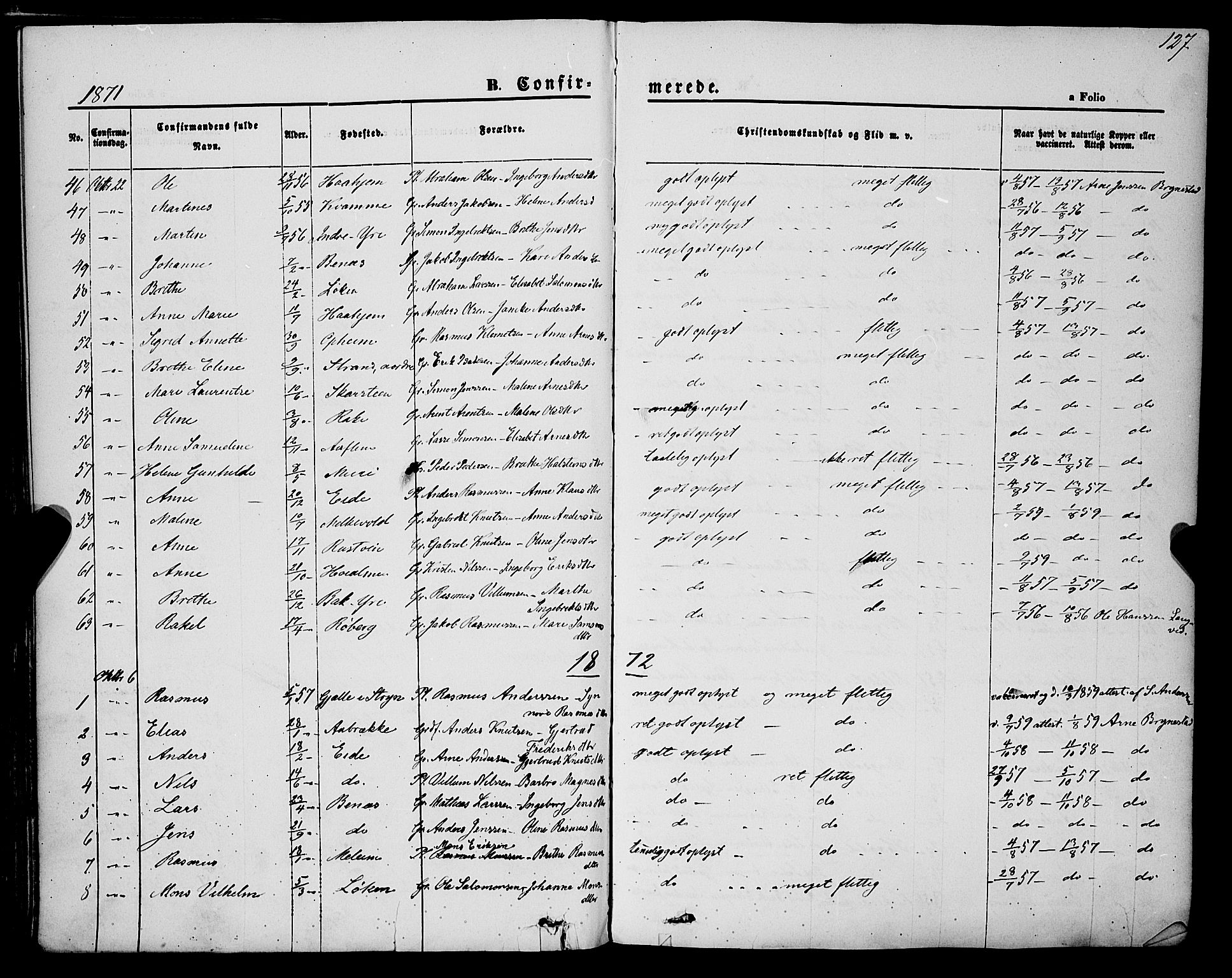 Innvik sokneprestembete, AV/SAB-A-80501: Parish register (official) no. A 6, 1865-1878, p. 127