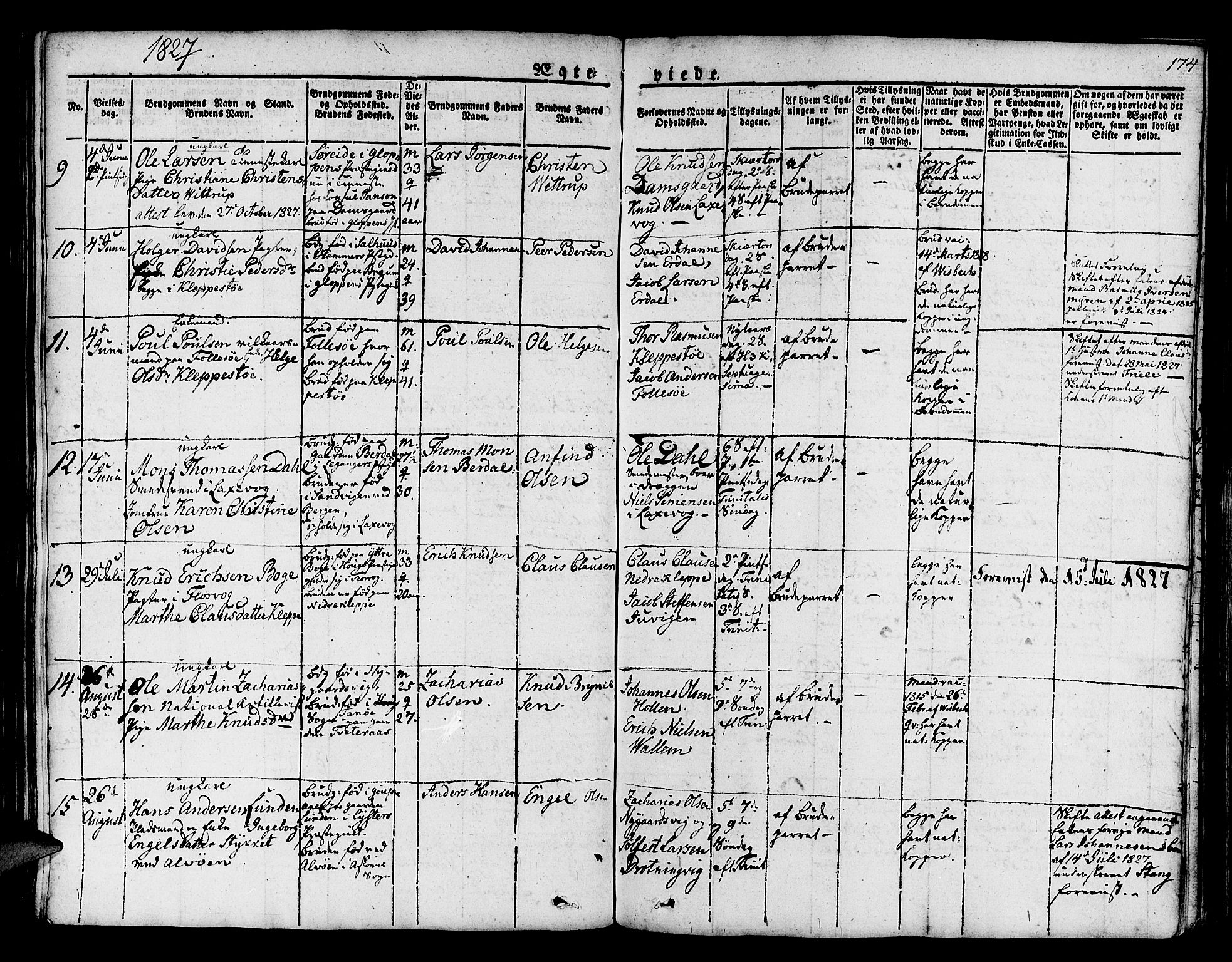 Askøy Sokneprestembete, AV/SAB-A-74101/H/Ha/Haa/Haaa/L0004: Parish register (official) no. A 4, 1825-1845, p. 174