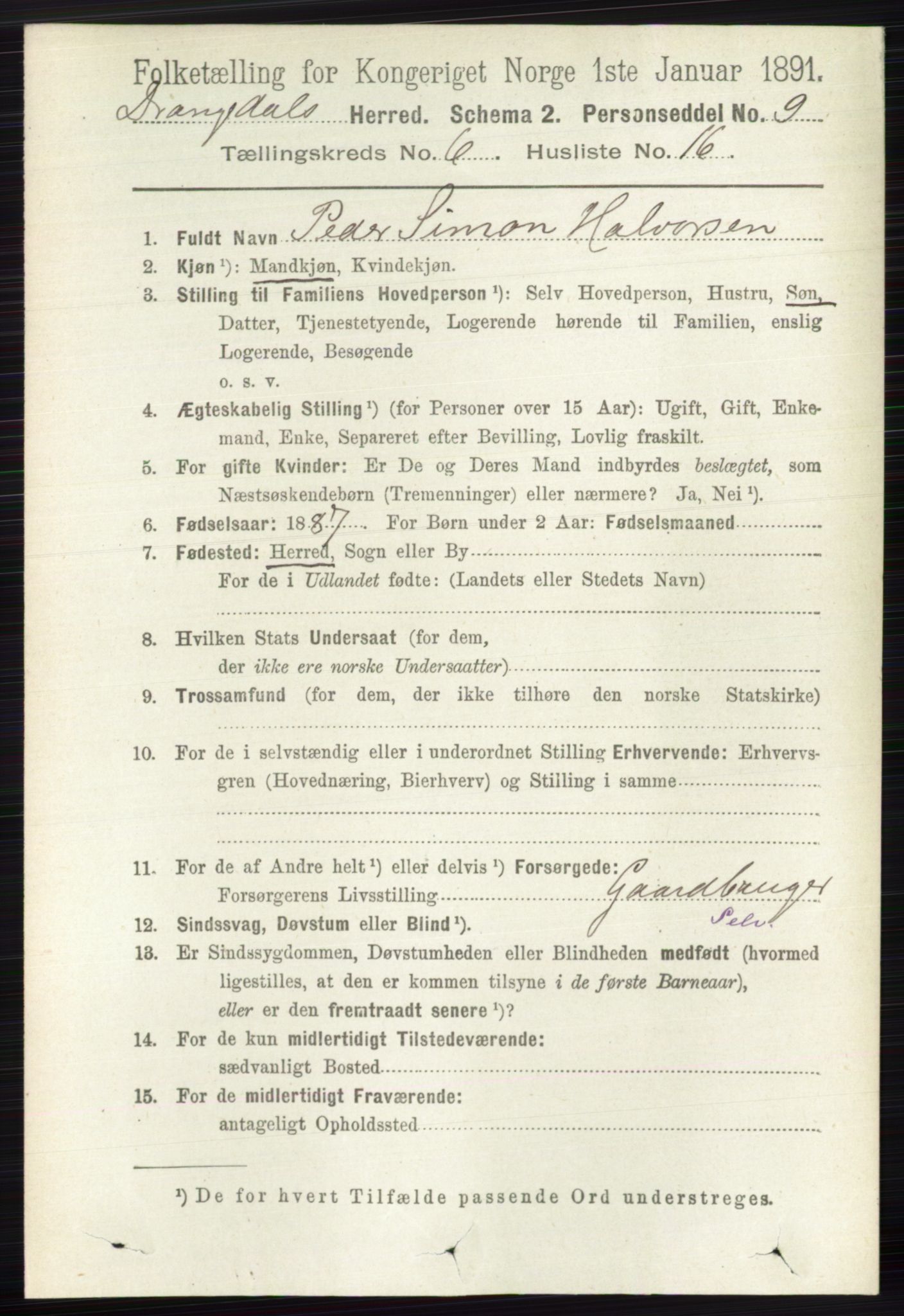 RA, 1891 census for 0817 Drangedal, 1891, p. 2106