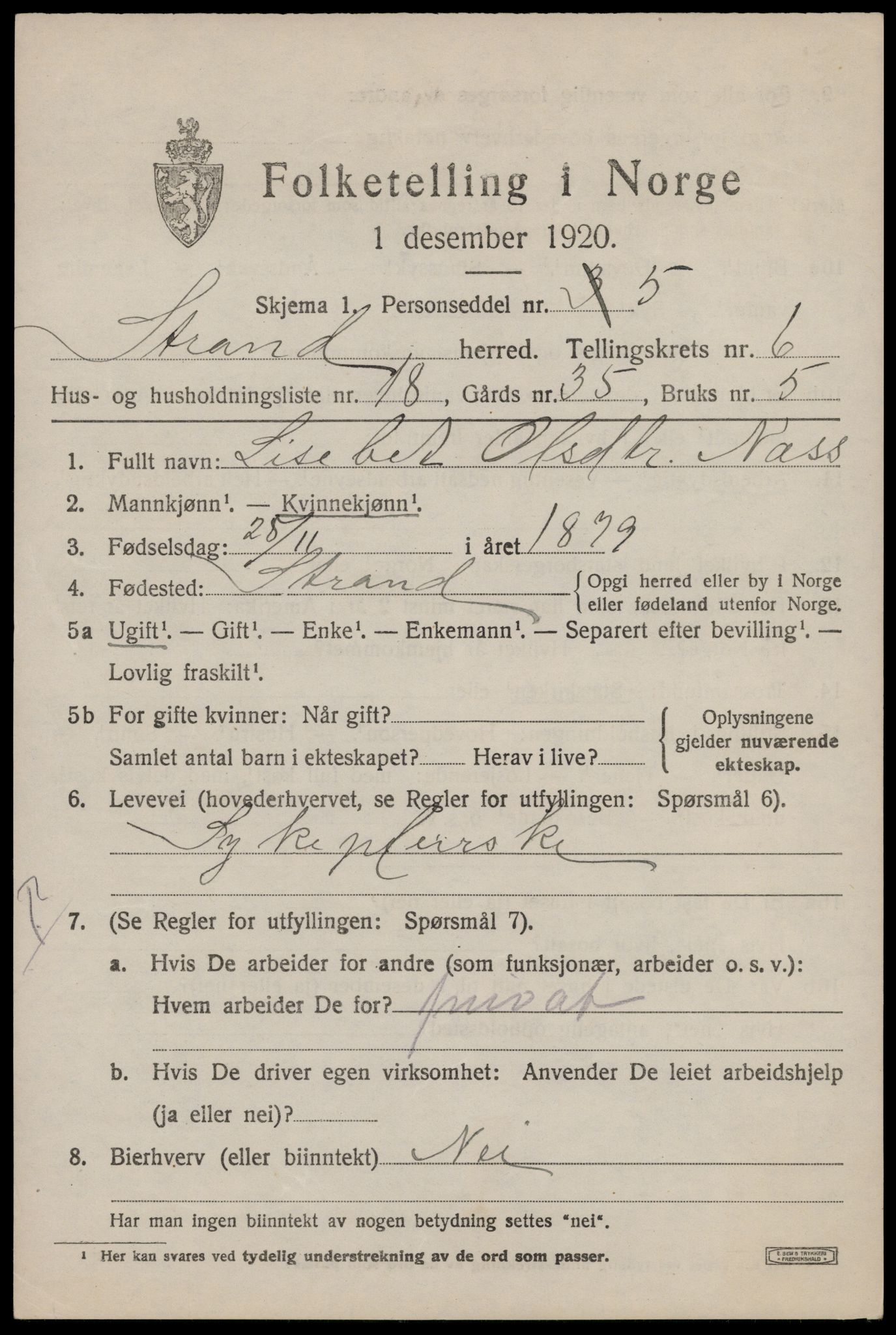 SAST, 1920 census for Strand, 1920, p. 4230