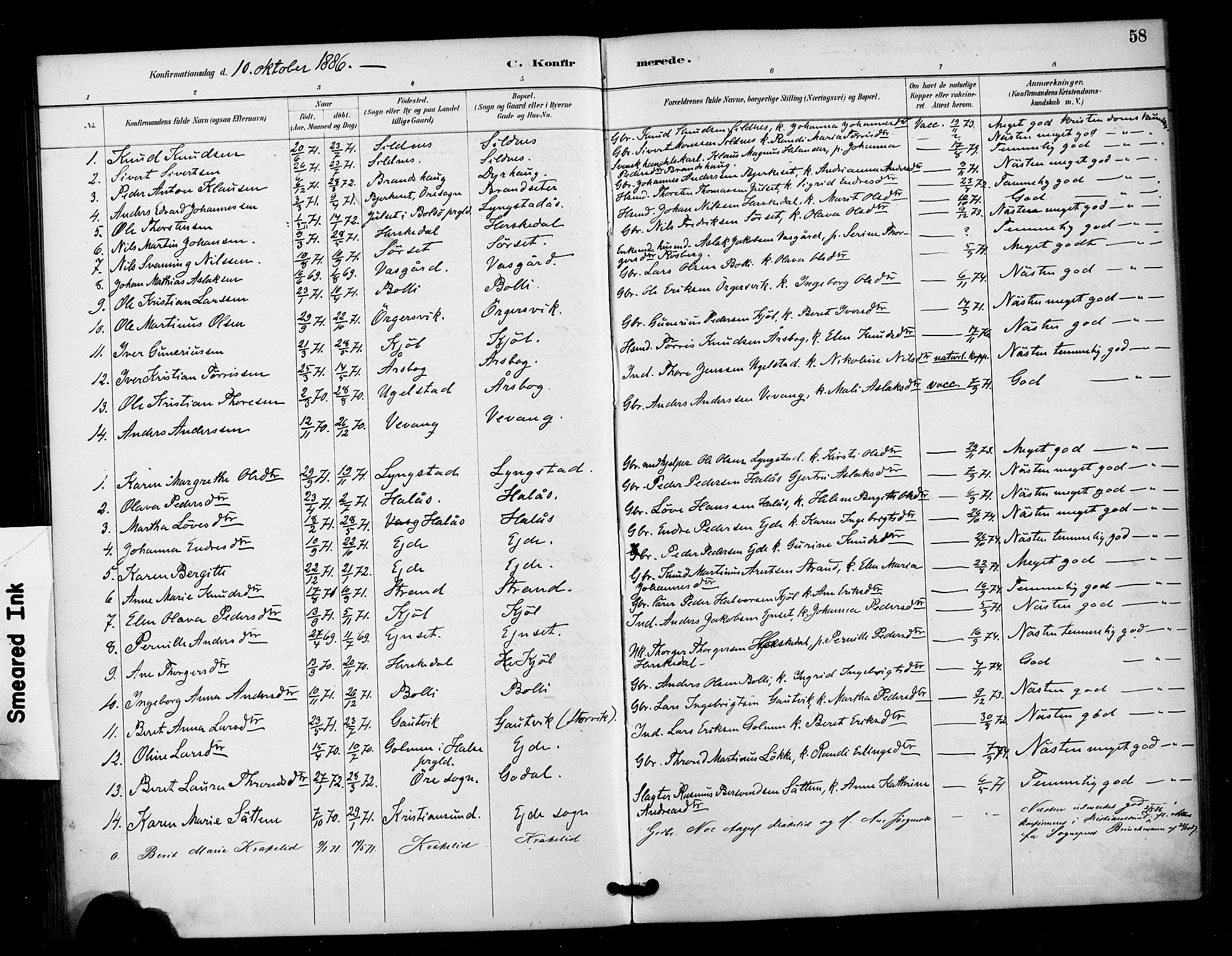 Ministerialprotokoller, klokkerbøker og fødselsregistre - Møre og Romsdal, SAT/A-1454/571/L0836: Parish register (official) no. 571A01, 1884-1899, p. 58