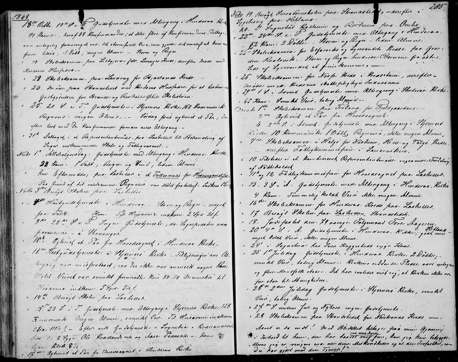 Nedstrand sokneprestkontor, AV/SAST-A-101841/01/IV: Parish register (official) no. A 9, 1861-1876, p. 285