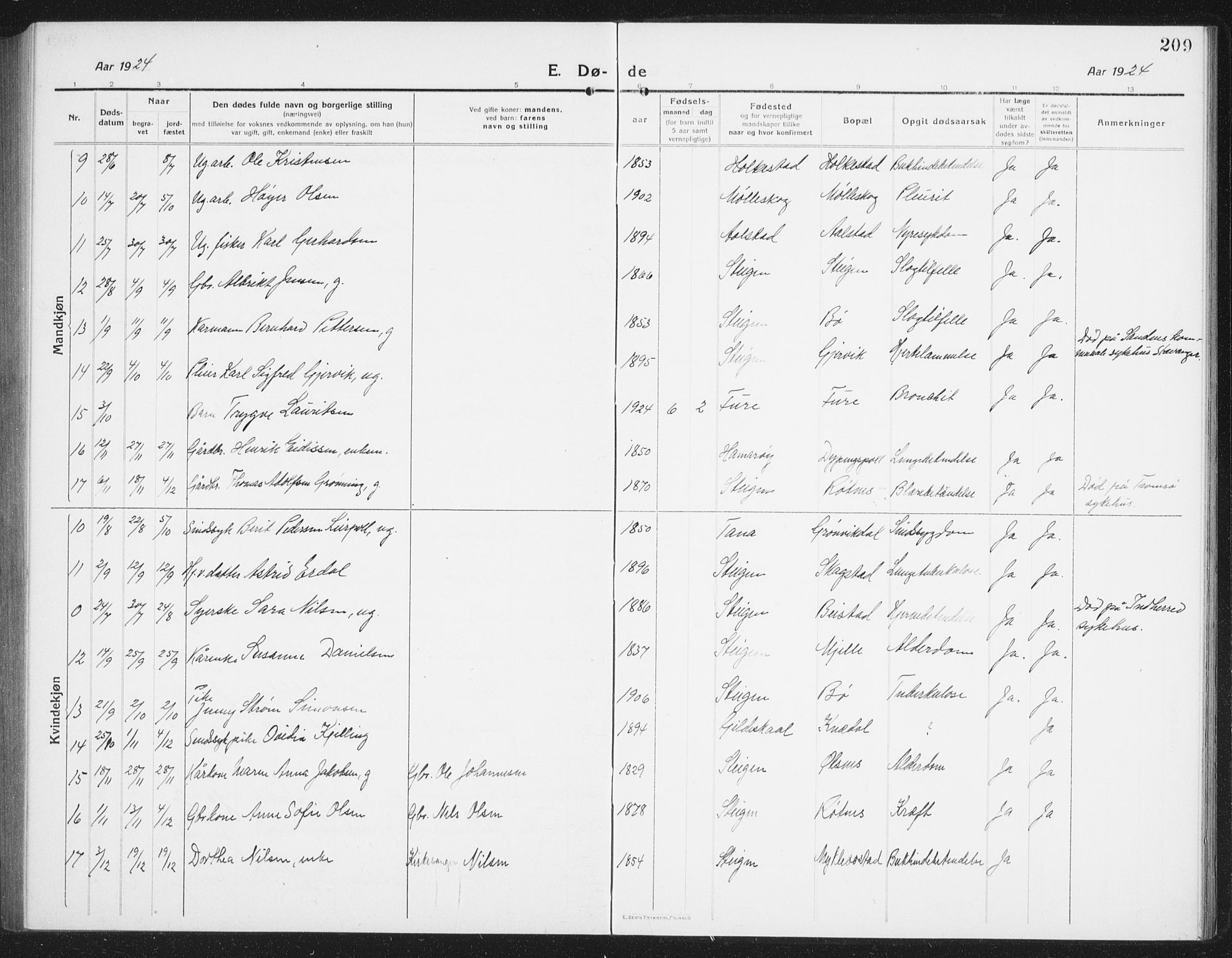 Ministerialprotokoller, klokkerbøker og fødselsregistre - Nordland, AV/SAT-A-1459/855/L0817: Parish register (copy) no. 855C06, 1917-1934, p. 209