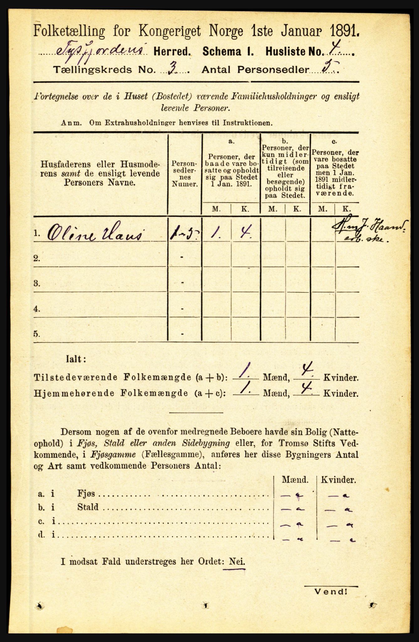 RA, 1891 census for 1850 Tysfjord, 1891, p. 1006