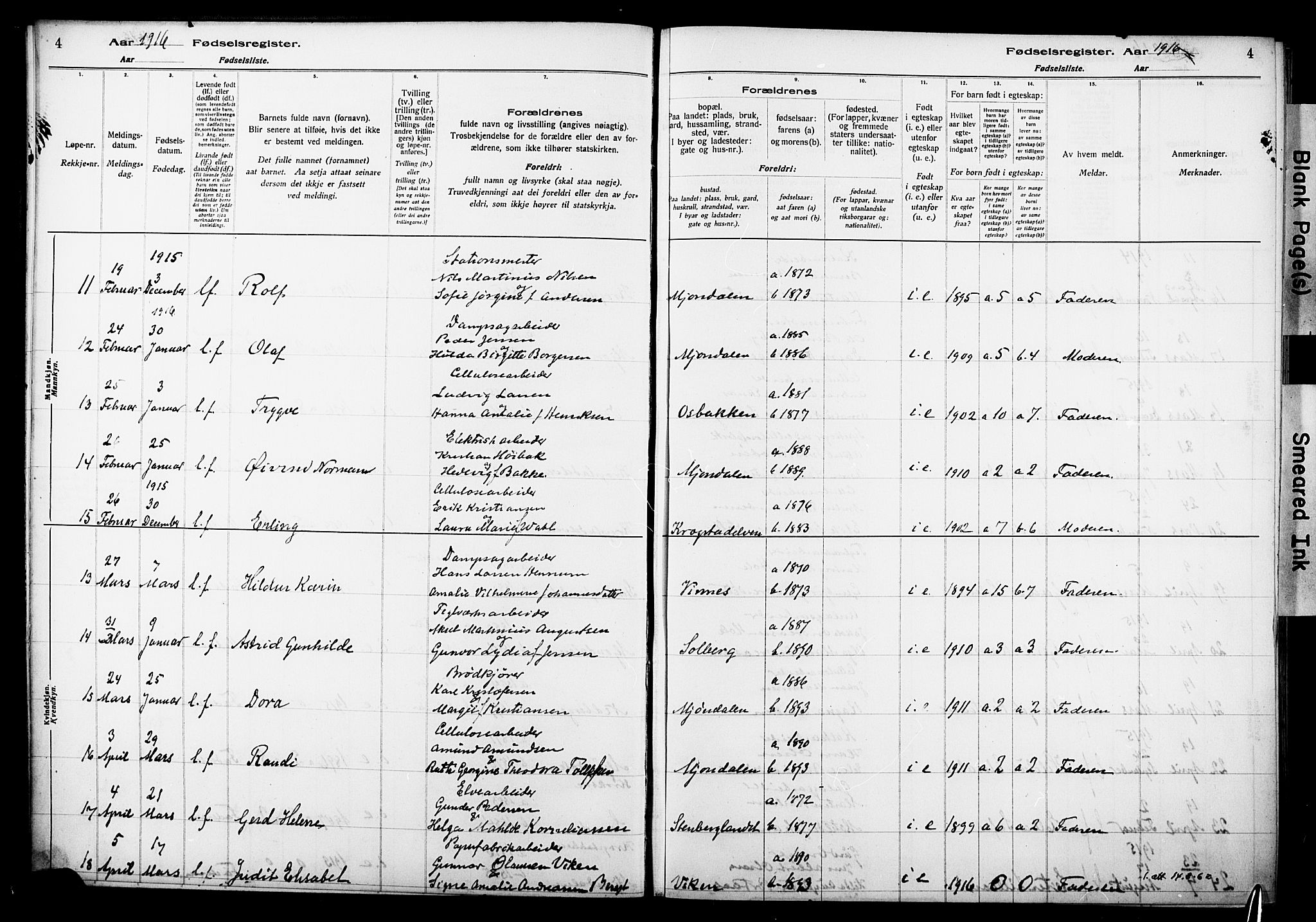 Nedre Eiker kirkebøker, AV/SAKO-A-612/J/Ja/L0001: Birth register no. 1, 1916-1925, p. 4