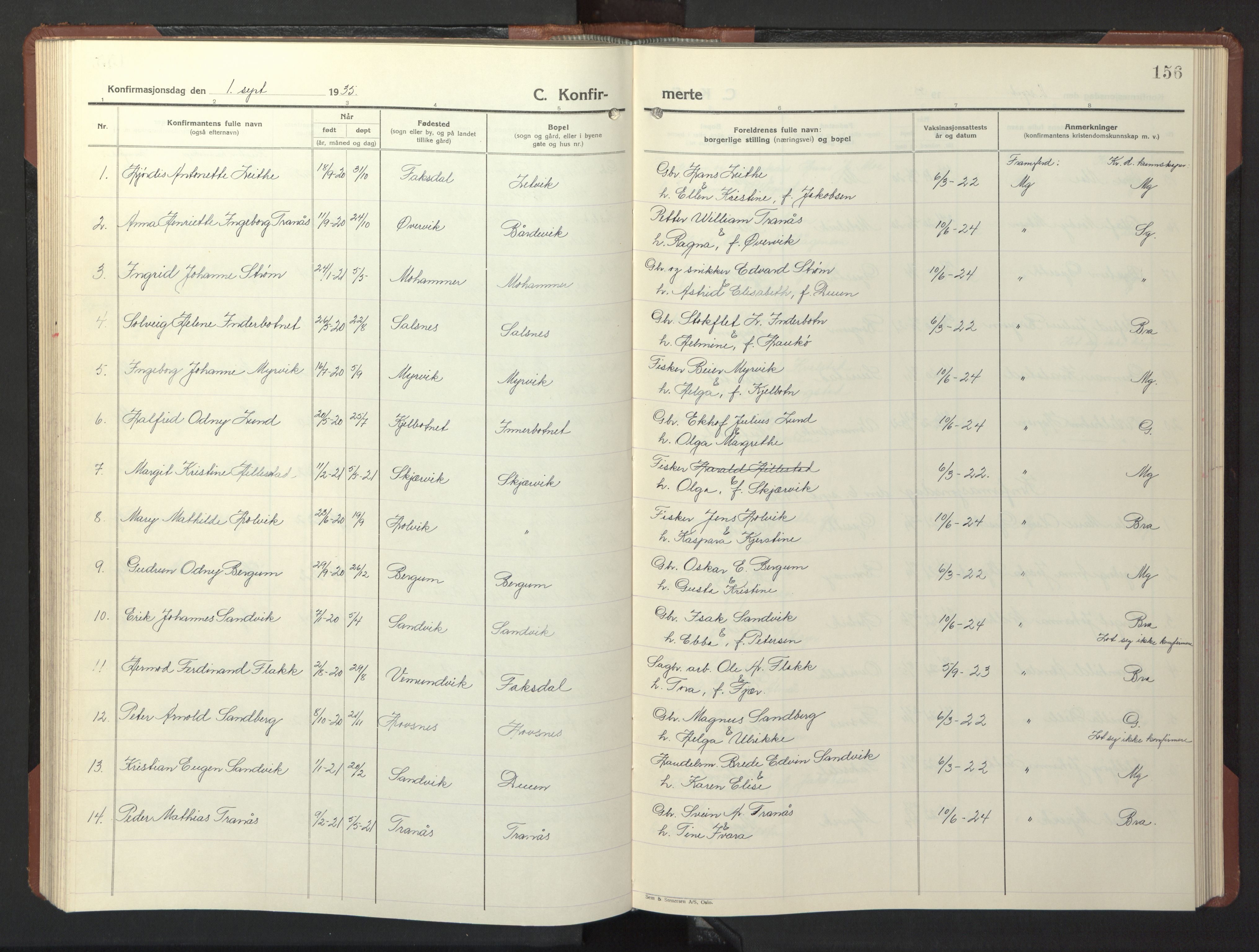 Ministerialprotokoller, klokkerbøker og fødselsregistre - Nord-Trøndelag, SAT/A-1458/773/L0625: Parish register (copy) no. 773C01, 1910-1952, p. 156