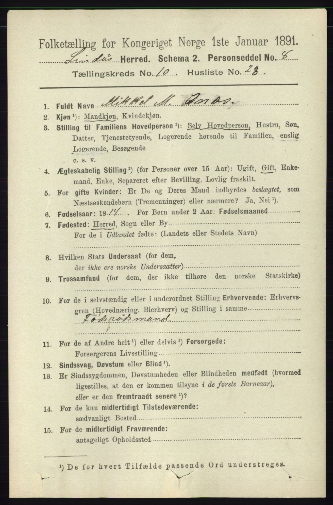 RA, 1891 census for 1263 Lindås, 1891, p. 3609