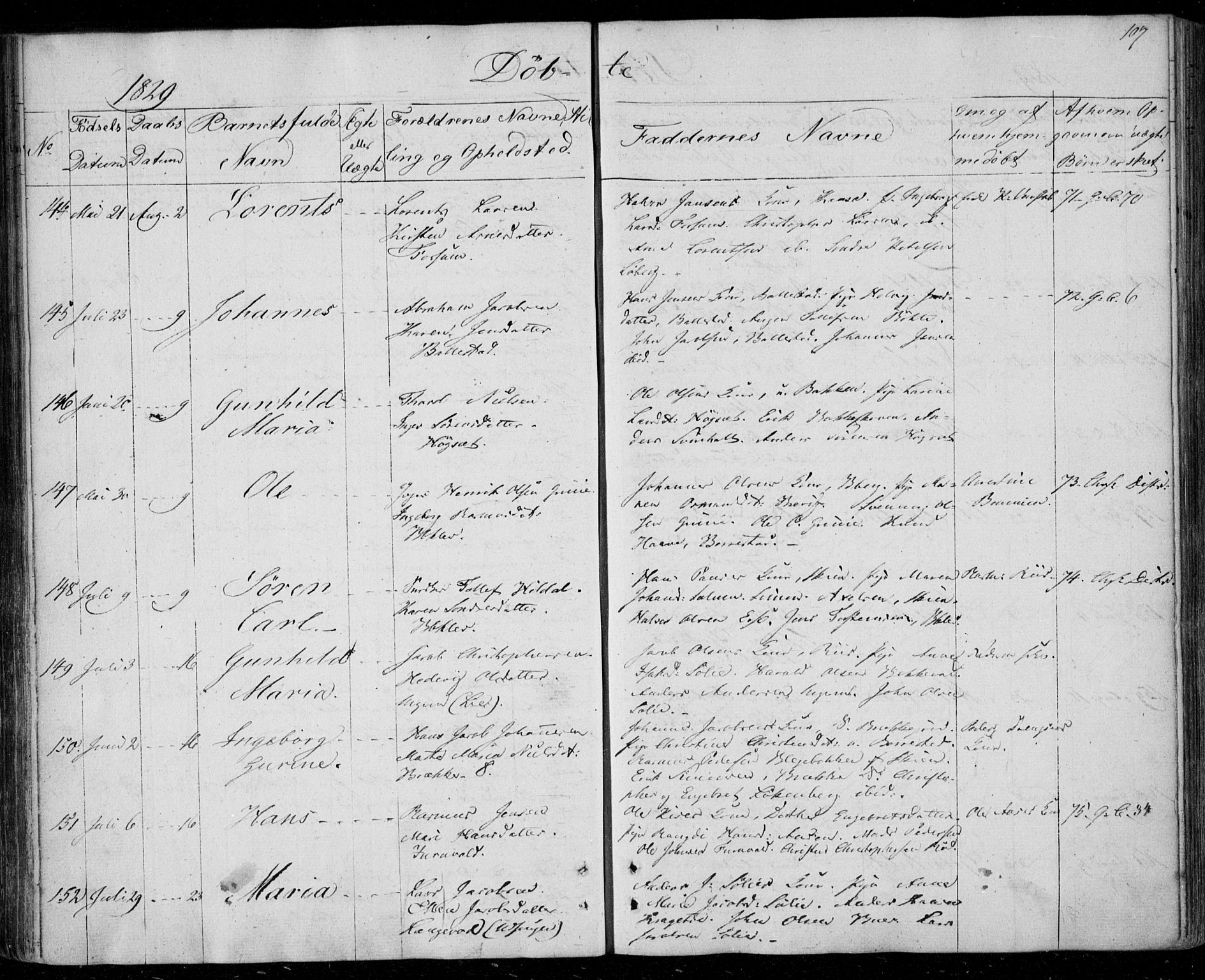 Gjerpen kirkebøker, AV/SAKO-A-265/F/Fa/L0005: Parish register (official) no. I 5, 1823-1829, p. 107