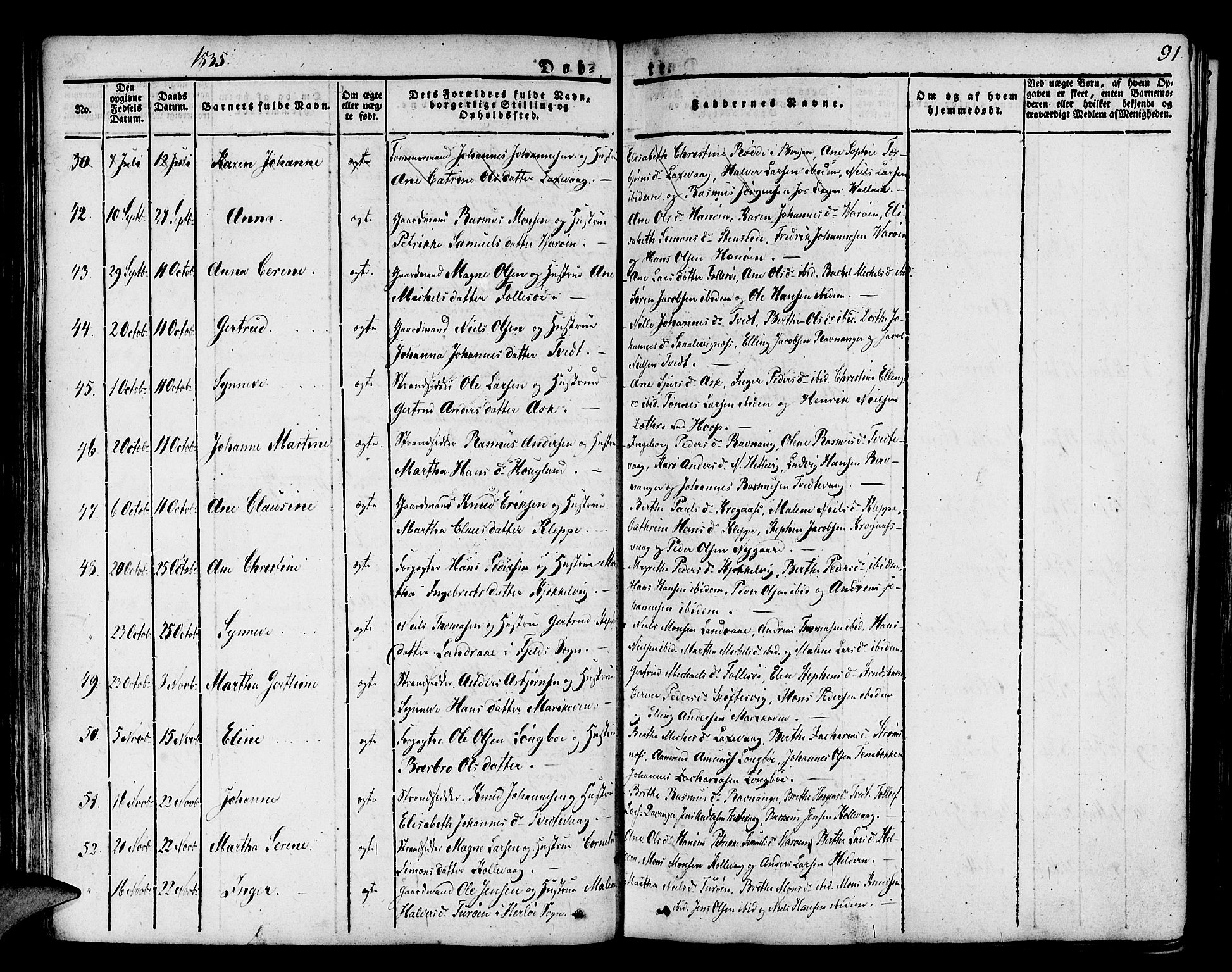 Askøy Sokneprestembete, SAB/A-74101/H/Ha/Haa/Haaa/L0004: Parish register (official) no. A 4, 1825-1845, p. 91